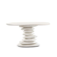 Contemporary Console with Brutalist Organic Silhouette, Plaster/Carved Wood