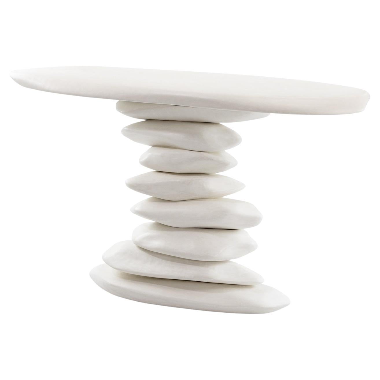 Contemporary Console with Brutalist Organic Silhouette, Plaster/Carved Wood For Sale