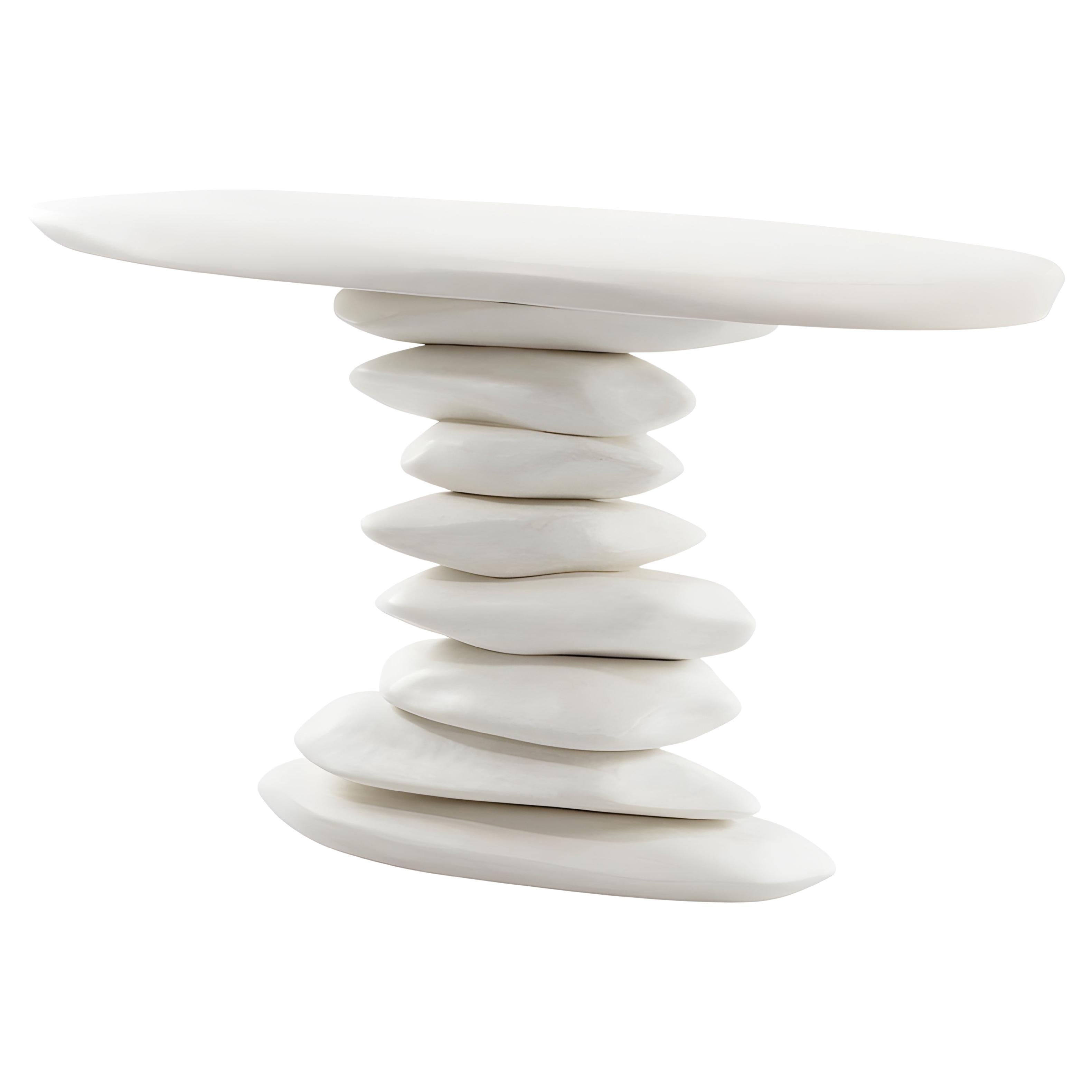 Contemporary Console with Brutalist Organic Silhouette, Plaster/Carved Wood