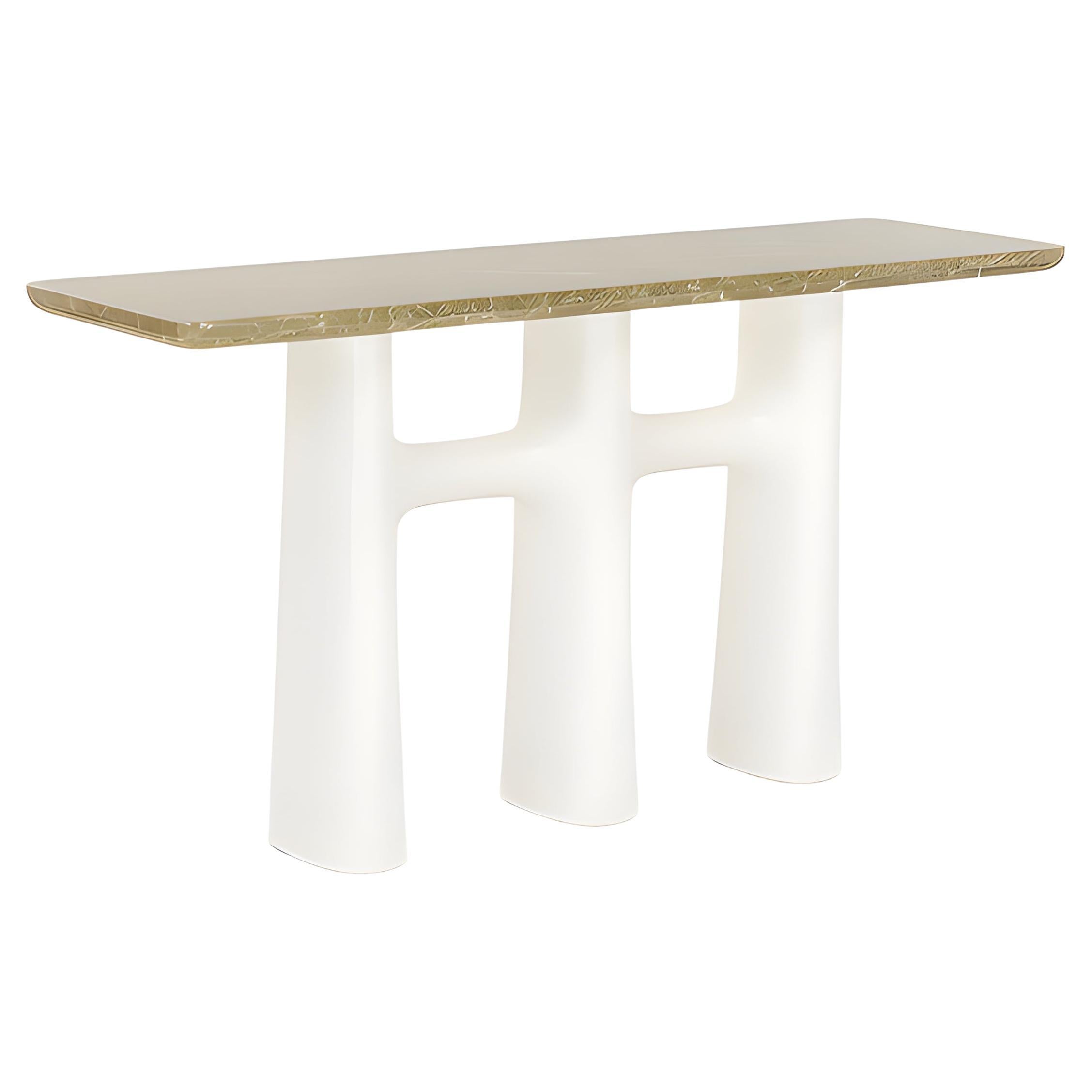 Console contemporanea con gambe intonacate e piano in marmo