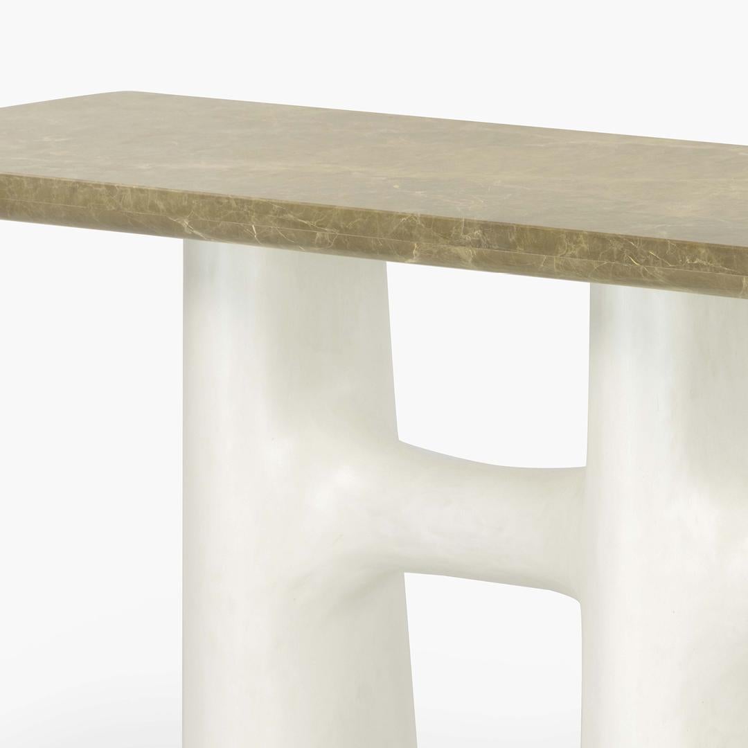 Modern Contemporary Console With Plastered Legs & Marble Top For Sale