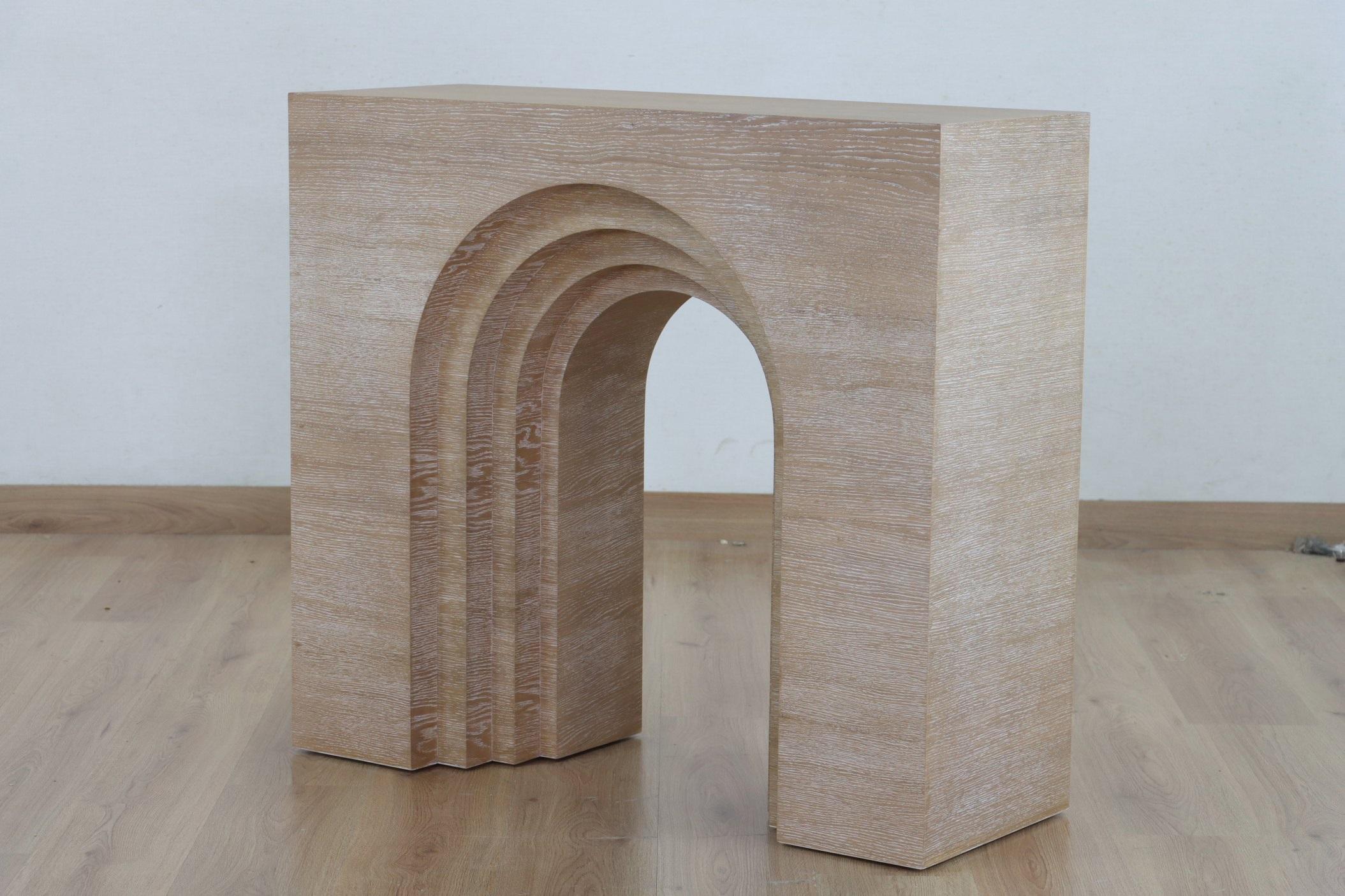 Portuguese Contemporary Console with Stepped Arch In Limed Oak Wood By José Castro For Sale