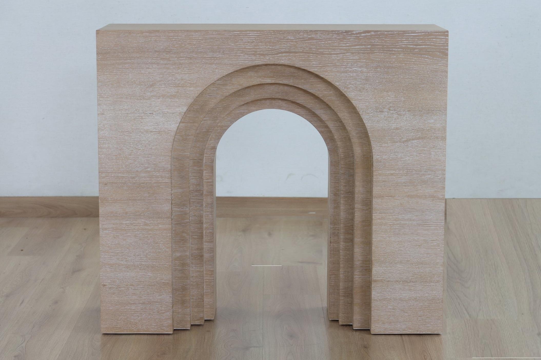 Hand-Crafted Contemporary Console with Stepped Arch In Limed Oak Wood By José Castro For Sale