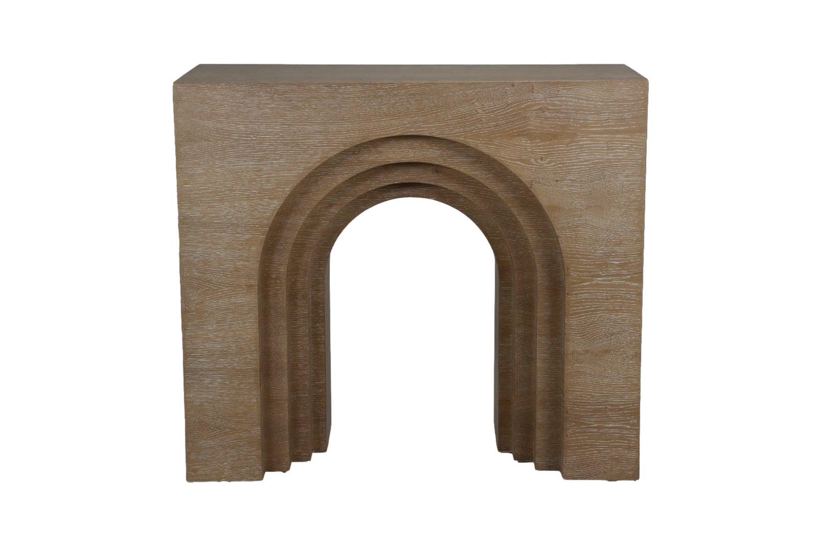 Contemporary Console with Stepped Arch In Limed Oak Wood By José Castro In New Condition For Sale In NEW YORK, NY