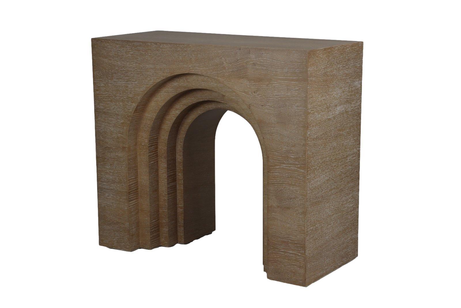 Contemporary Console with Stepped Arch In Limed Oak Wood By José Castro For Sale 1