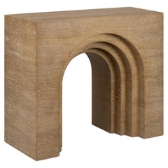 Contemporary Console with Stepped Arch In Limed Oak Wood.