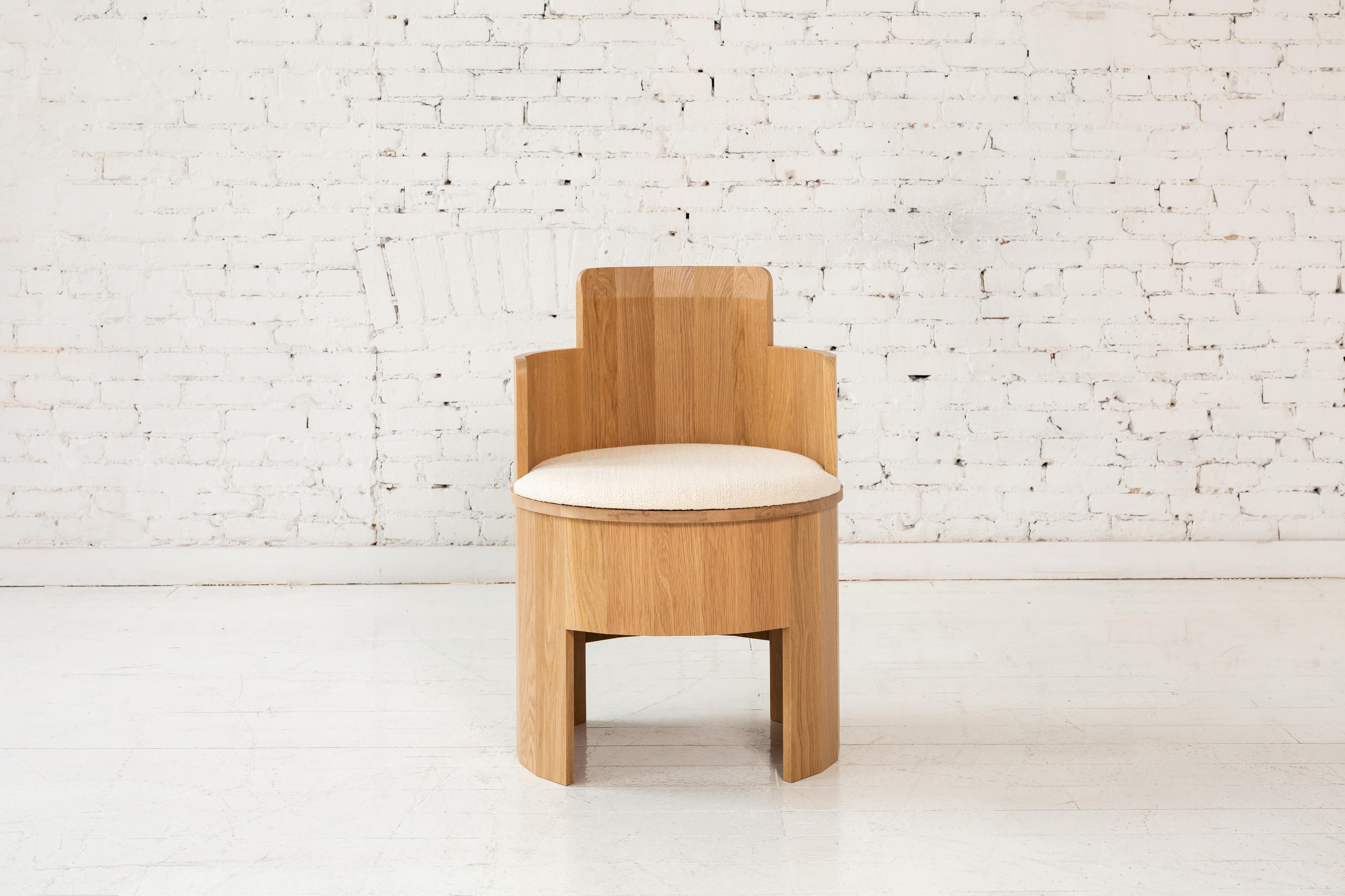 Walnut Contemporary Cooperage Dining Chair in Striped Oak by Fort Standard, In Stock For Sale