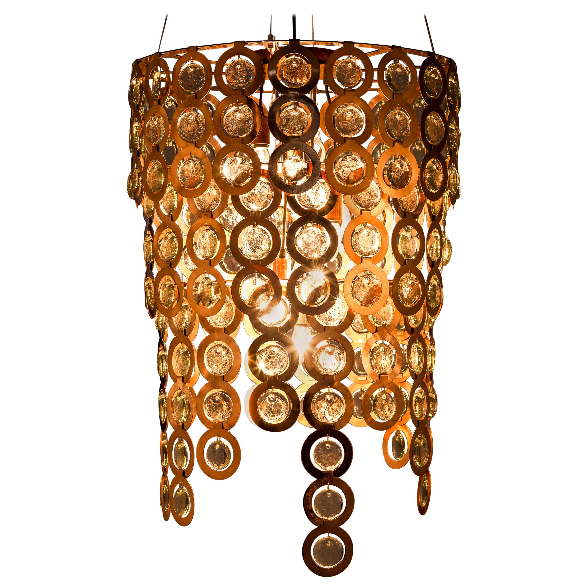 Lampadario contemporaneo modulare Surlight in rame e vetro di Egg Designs in vendita