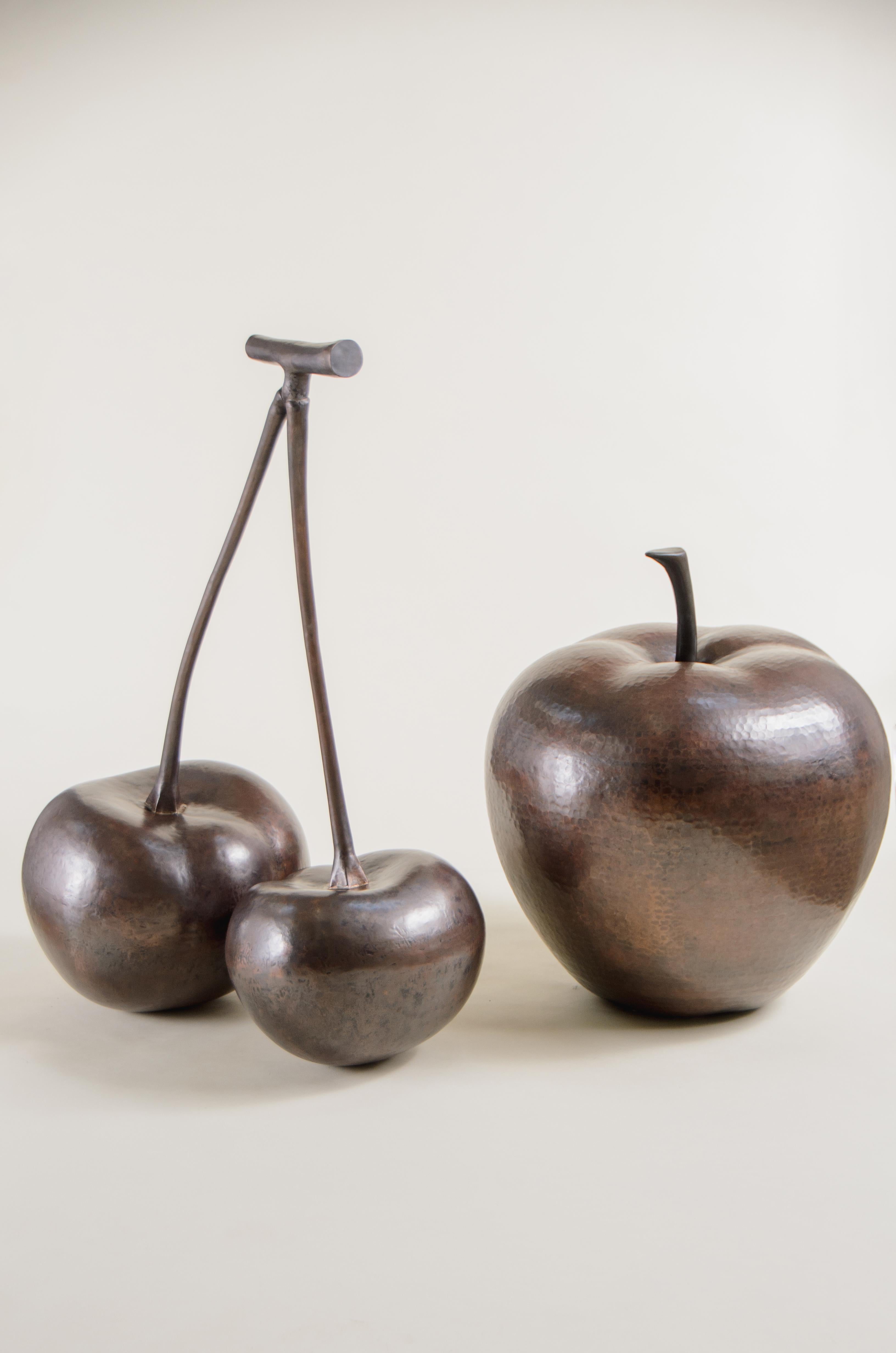 Hammered Contemporary Copper Apple Sculpture by Robert Kuo, Repoussé, Limited Edition For Sale