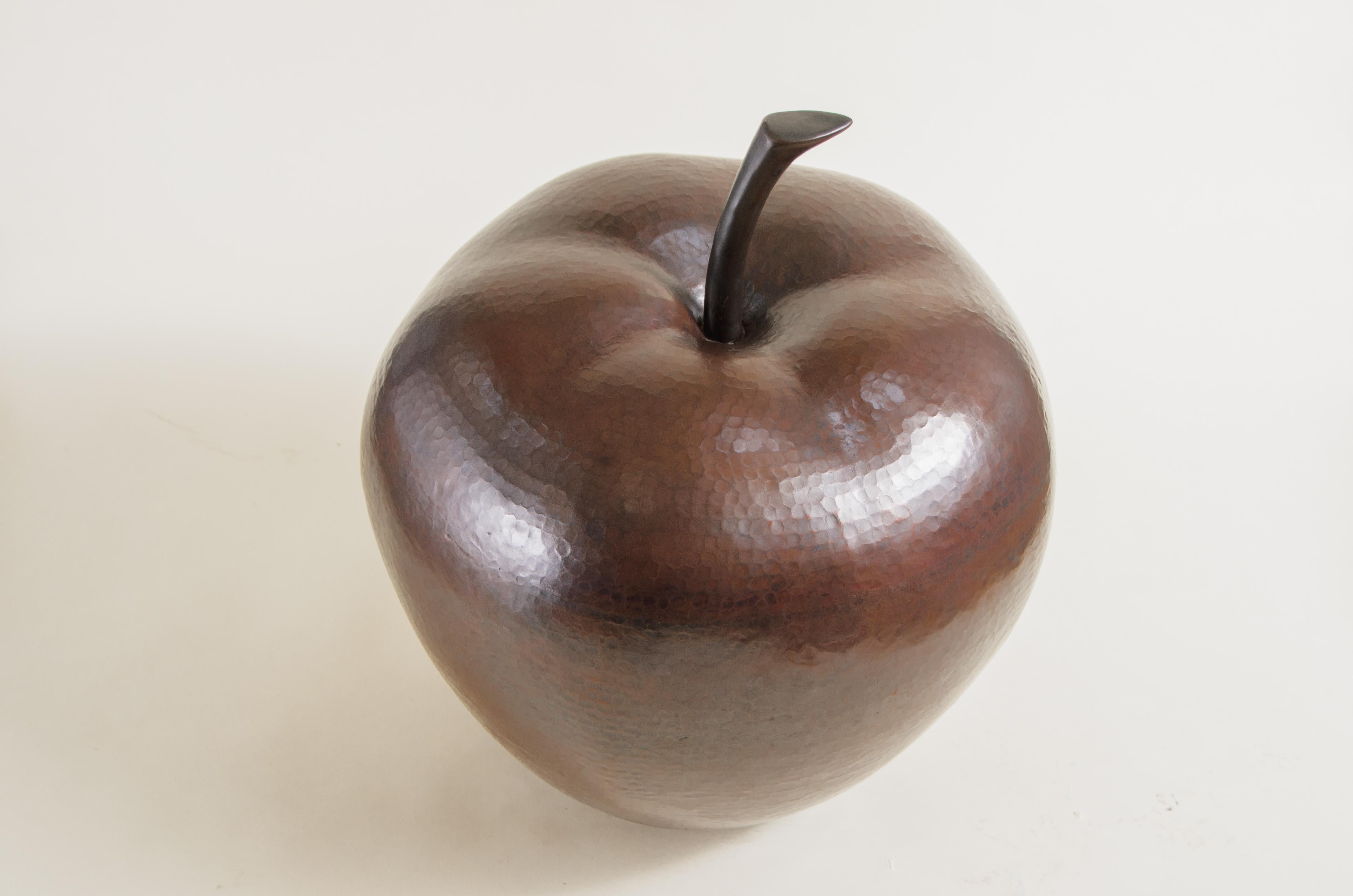 Hammered Contemporary Copper Apple Sculpture by Robert Kuo, Repoussé, Limited Edition For Sale