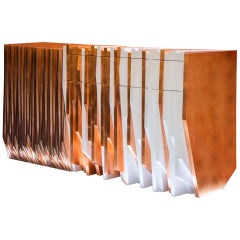 Brutalist Bronze Copper Leaf Console, Handcrafted in Portugal