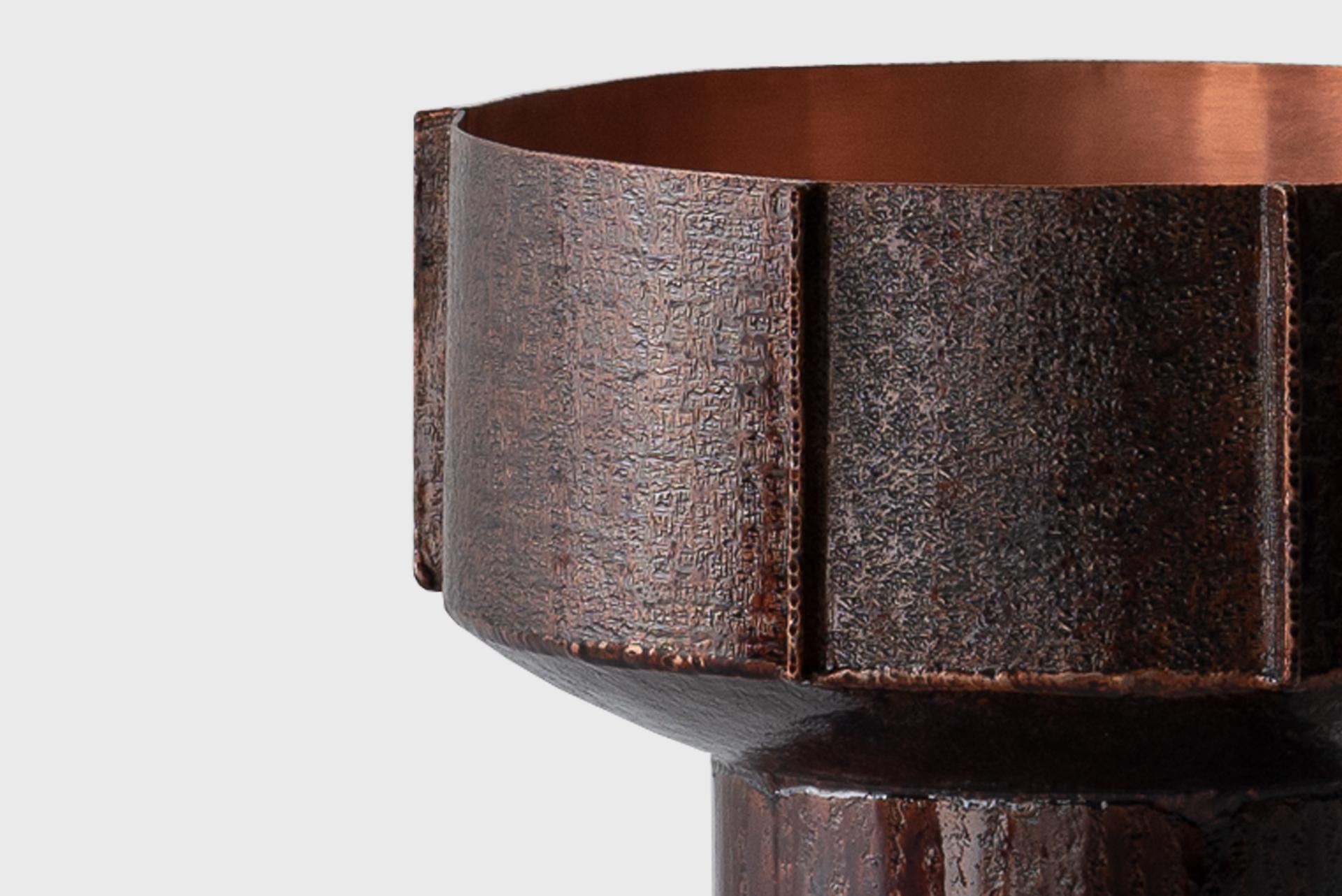 South Korean Contemporary Copper Vase 3, Textured Natural Dark Lacquer, Seung Hyun Lee, Korea For Sale