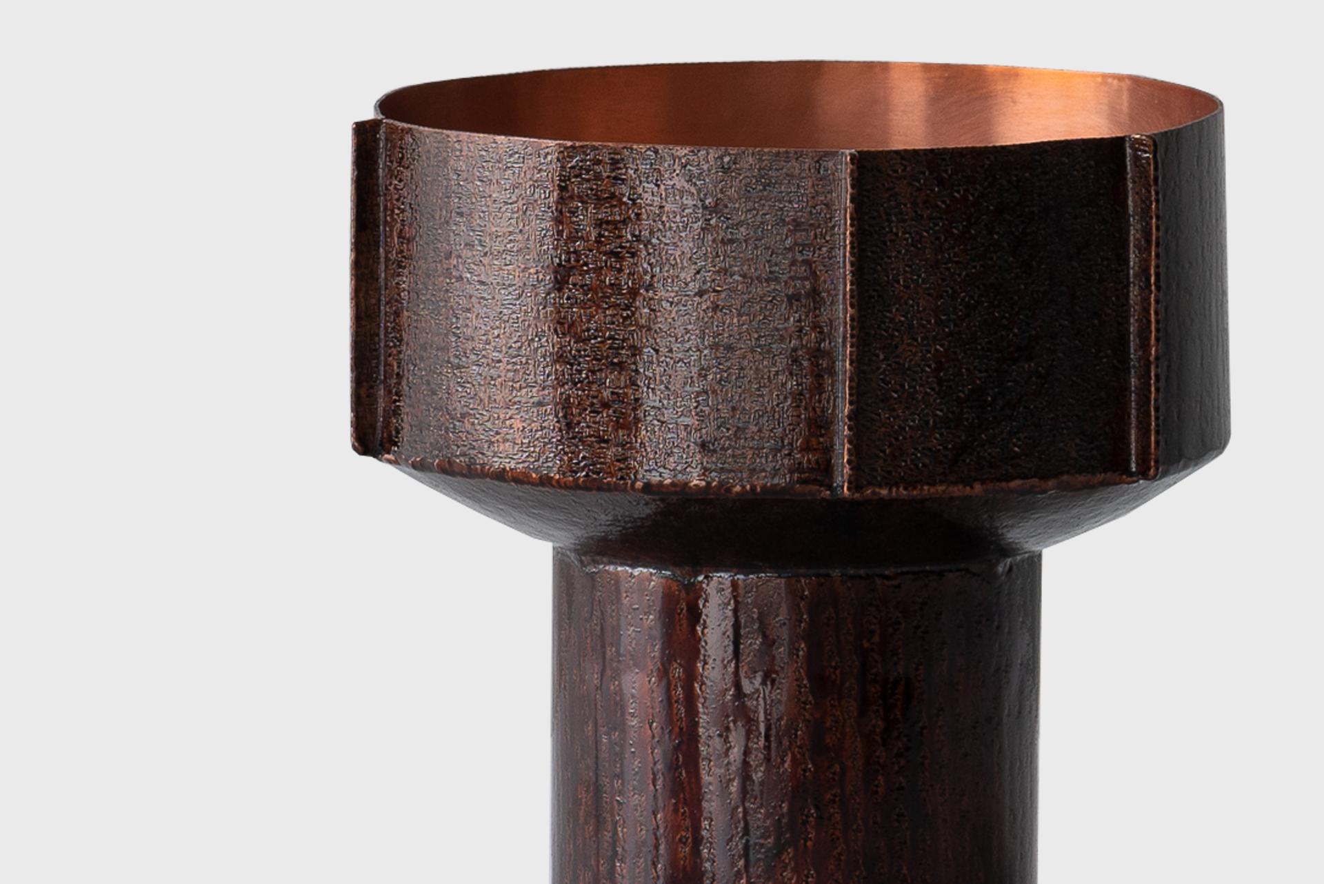 Contemporary Copper Vase 3, Textured Natural Dark Lacquer, Seung Hyun Lee, Korea For Sale 2