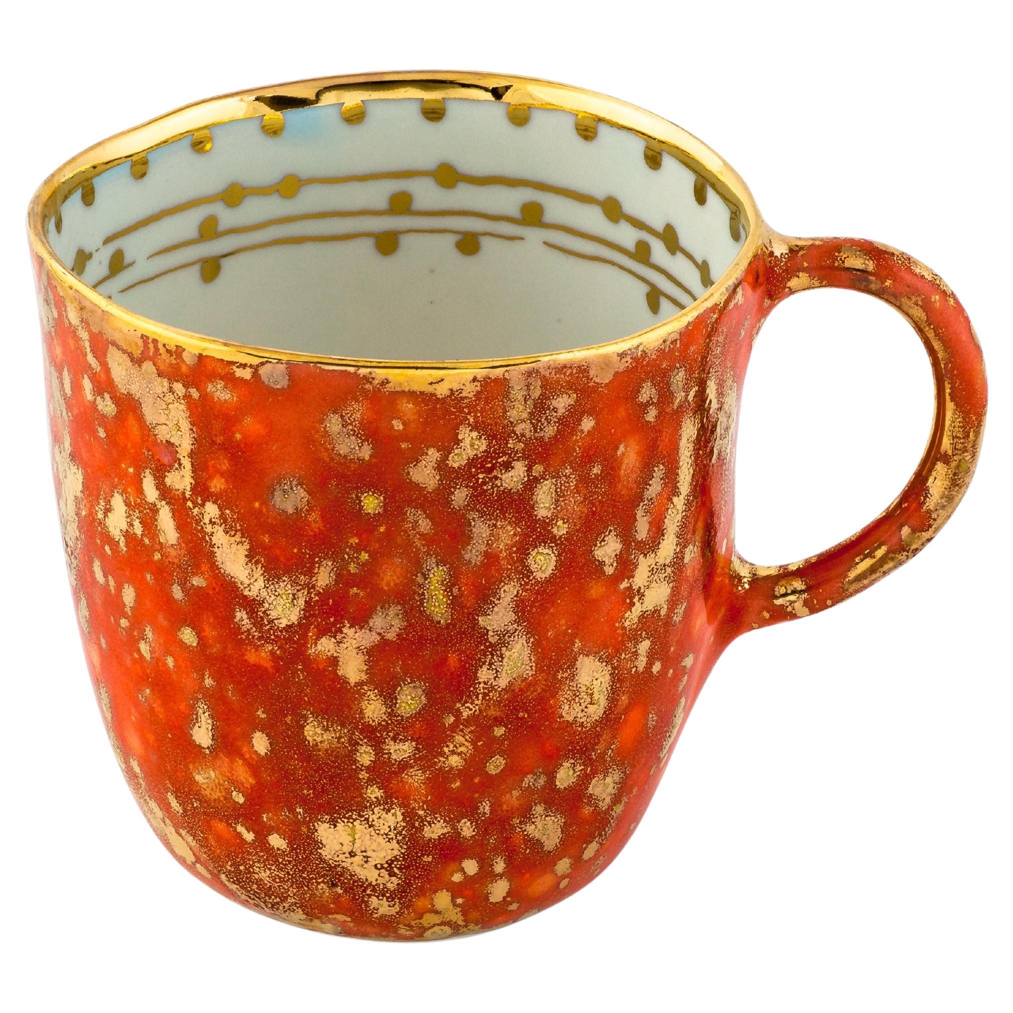 Contemporary Coralla's Mug Red Gold Hand Made Porcelain Tableware For Sale