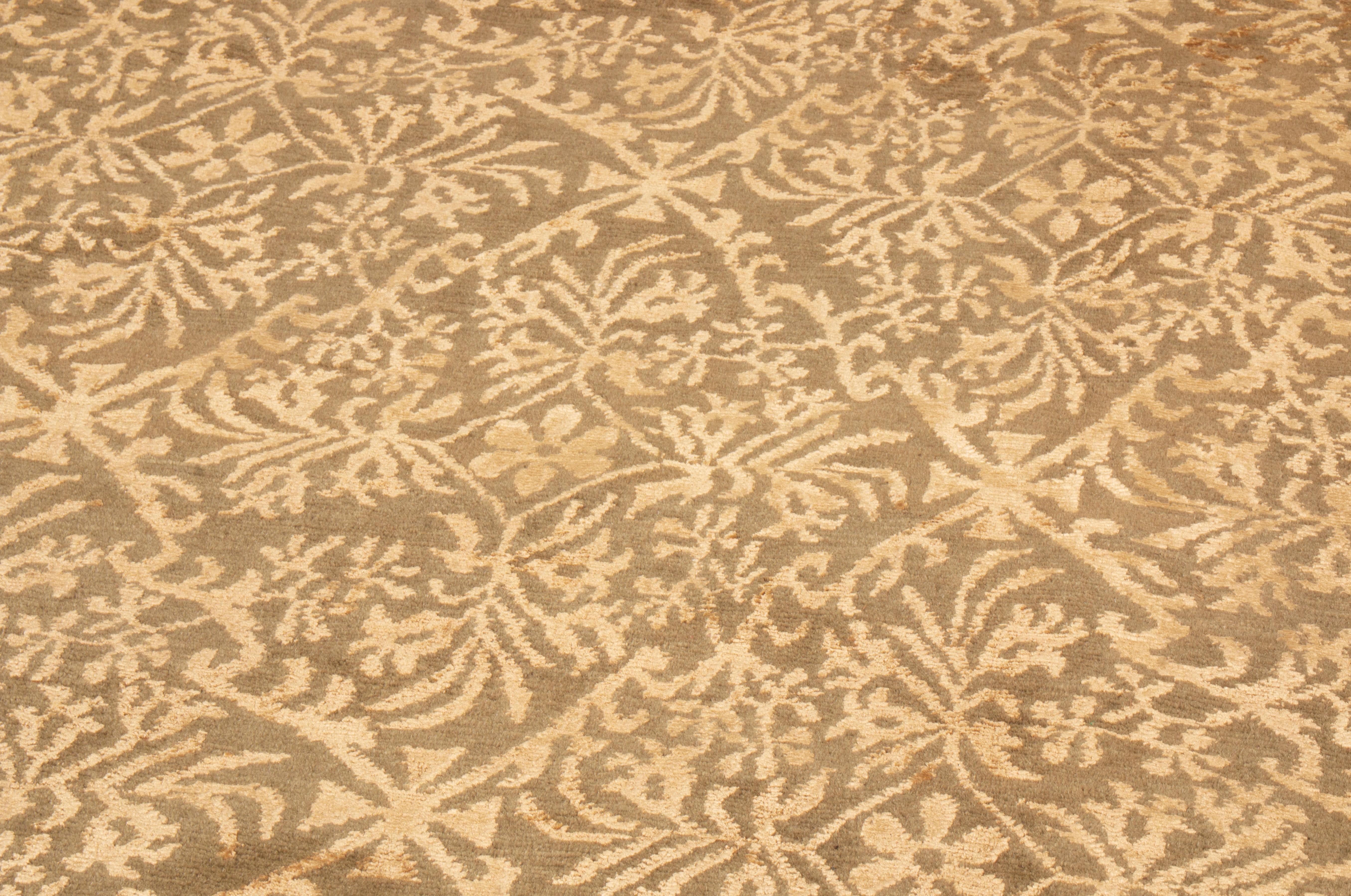 Contemporary Cordoba Beige and Brown Wool and Silk Rug 1