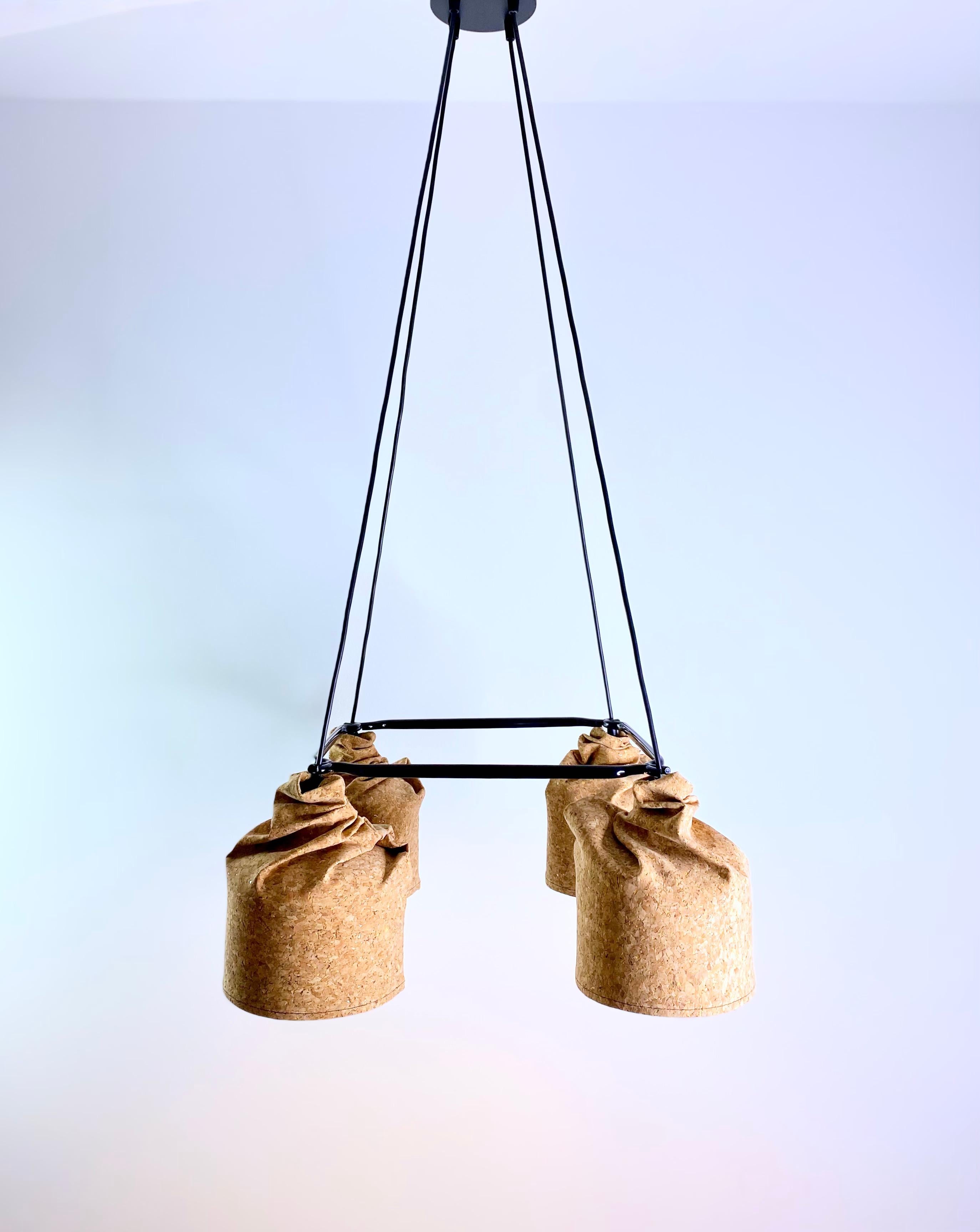 Lustre contemporain en cuir de liège et grès, design minimaliste, BIO en vente 2