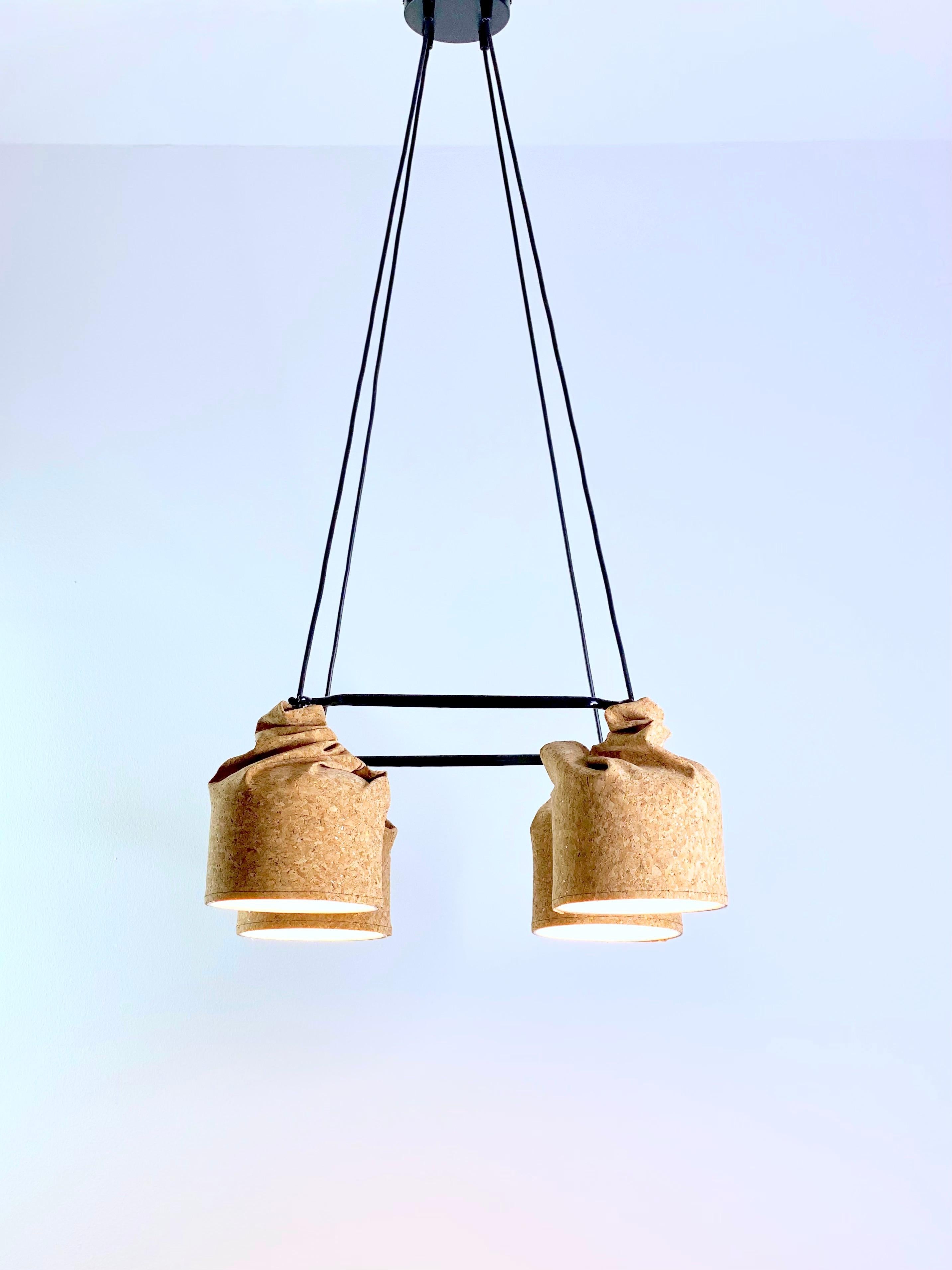Lustre contemporain en cuir de liège et grès, design minimaliste, BIO en vente 3
