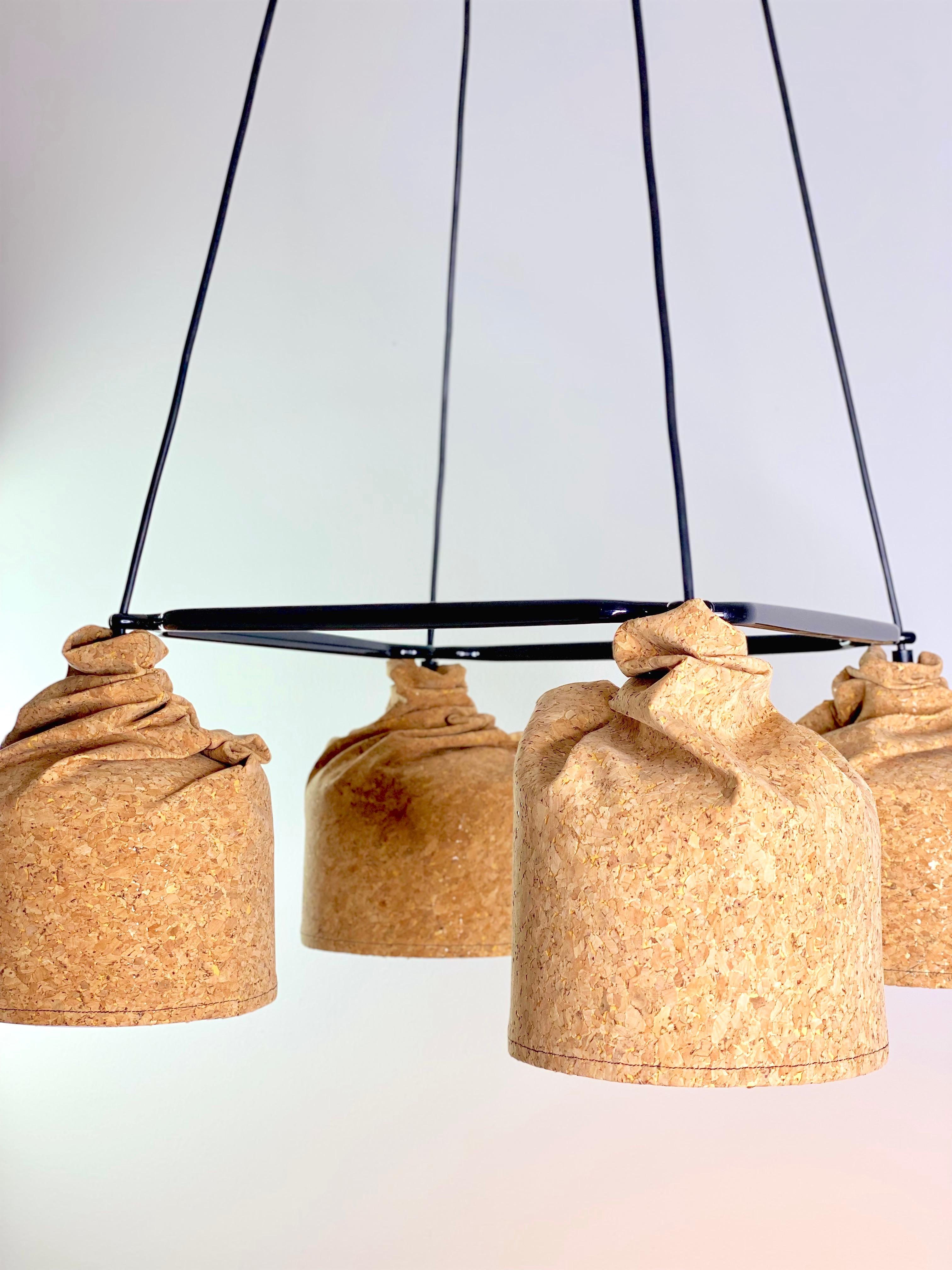 Lustre contemporain en cuir de liège et grès, design minimaliste, BIO en vente 4