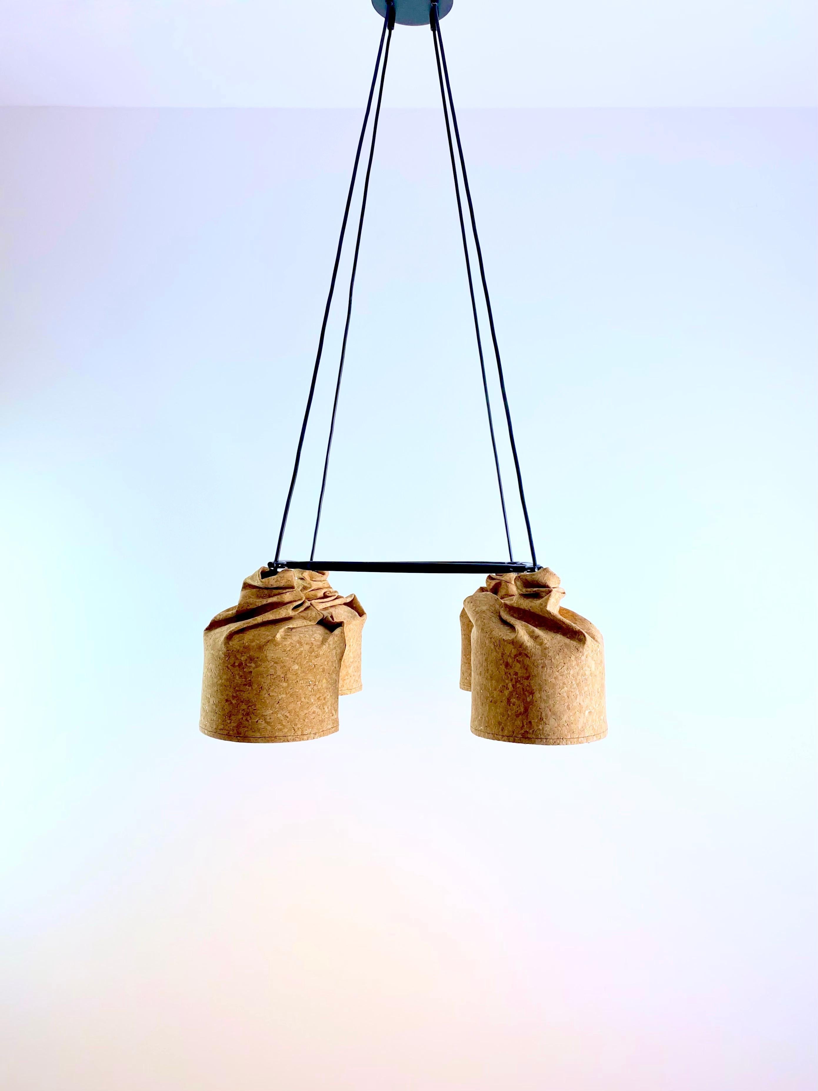 Lustre contemporain en cuir de liège et grès, design minimaliste, BIO en vente 5
