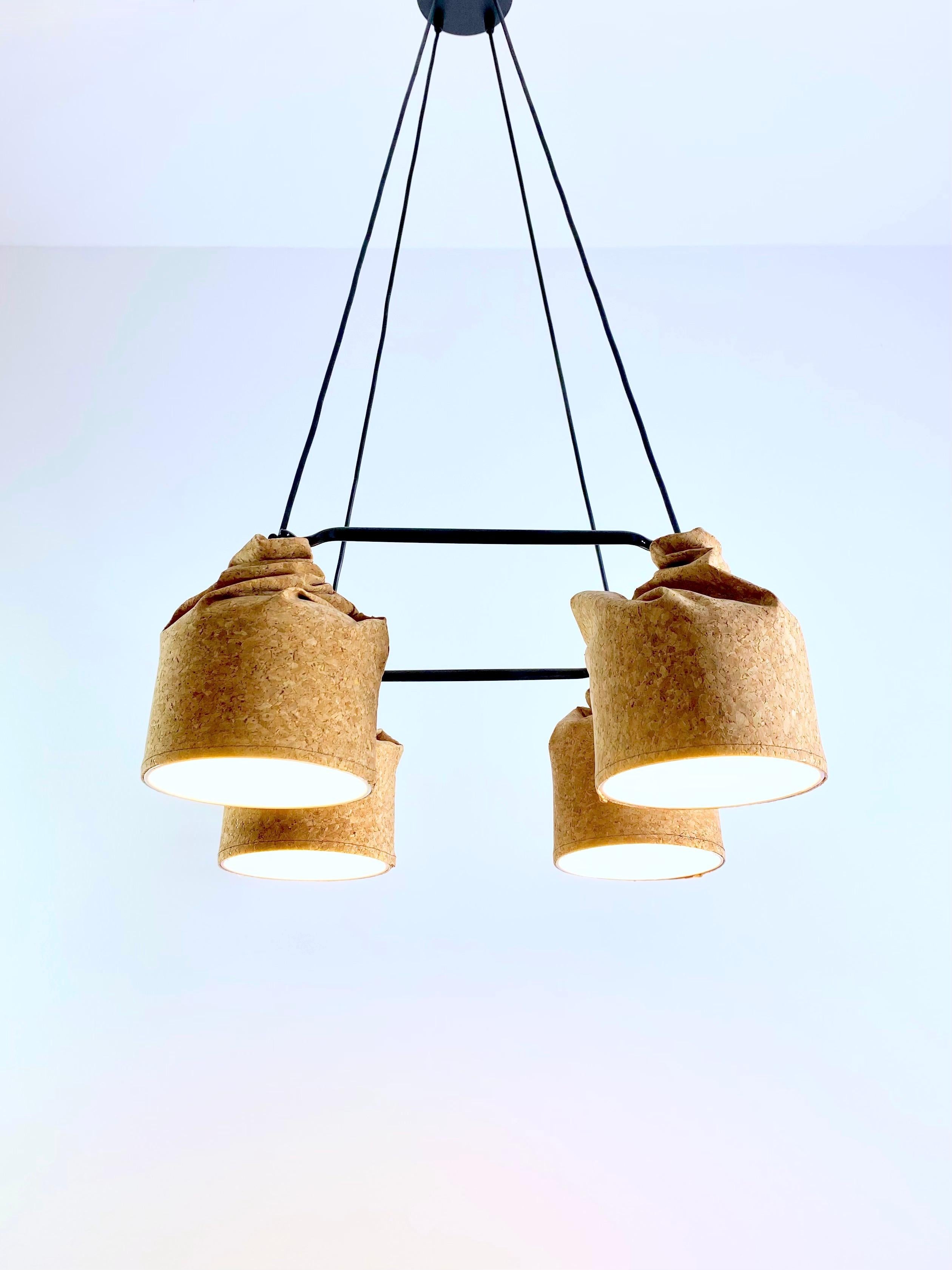 Lustre contemporain en cuir de liège et grès, design minimaliste, BIO en vente 6