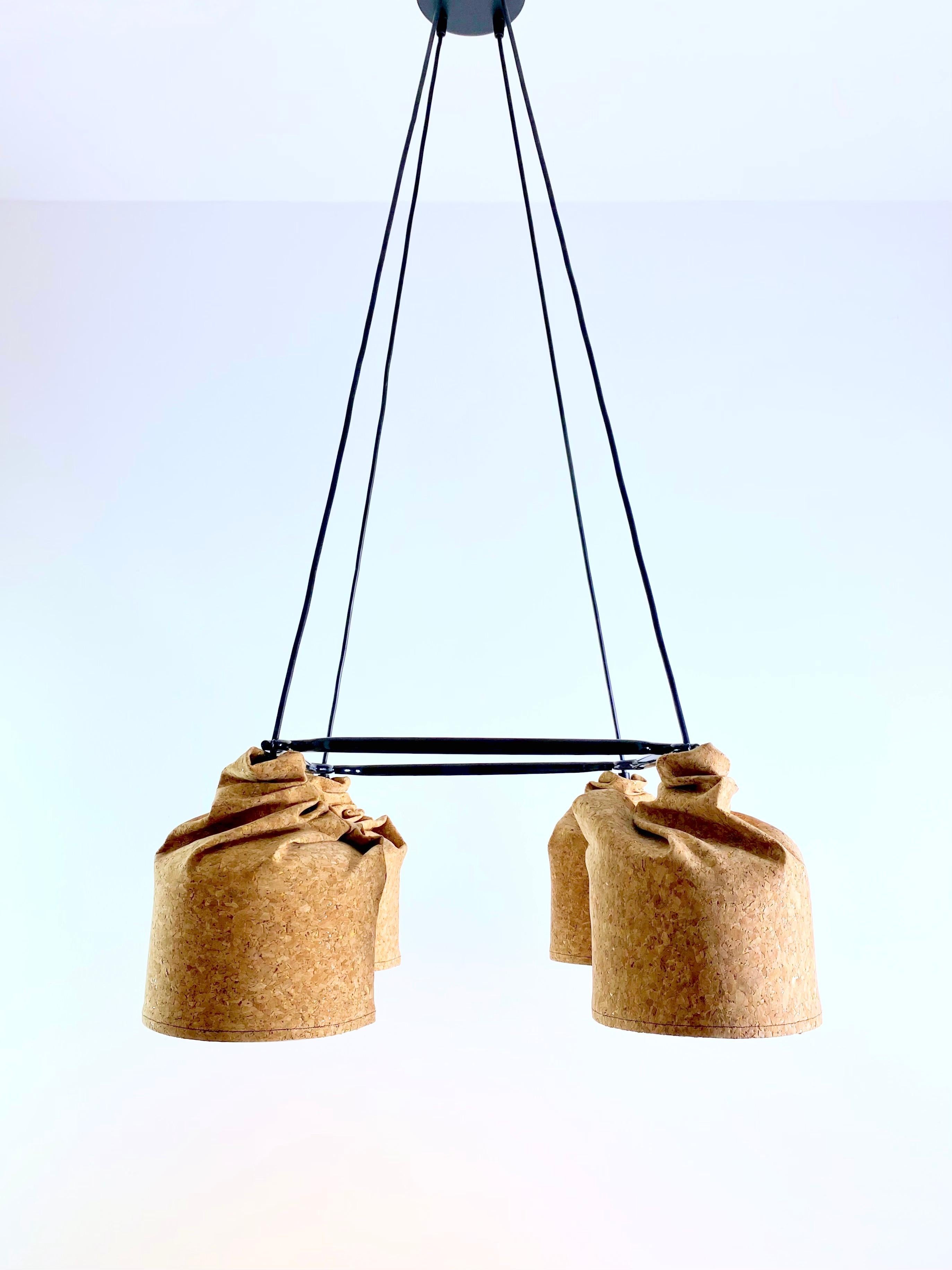 Lustre contemporain en cuir de liège et grès, design minimaliste, BIO en vente 7