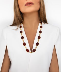Collier en cornaline et or jaune (65 cm de long)