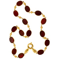 Collier en cornaline et or jaune (65 cm de long)