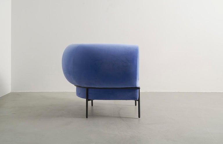 Contemporary Cornflower Blue Velvet Modern Lounge Chair with Black