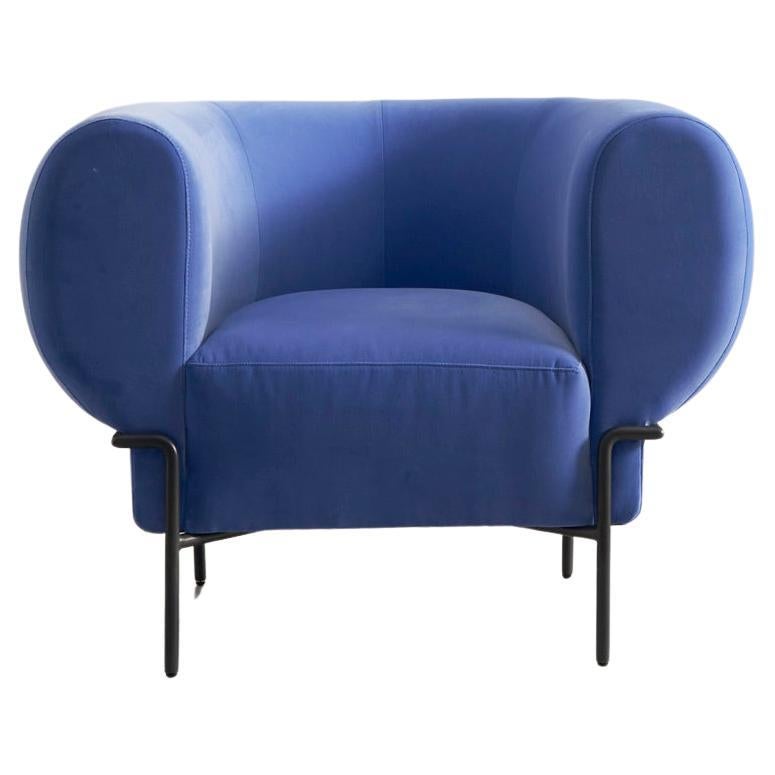 Fauteuil de salon moderne contemporain en velours bleu tournesol avec base en métal noir