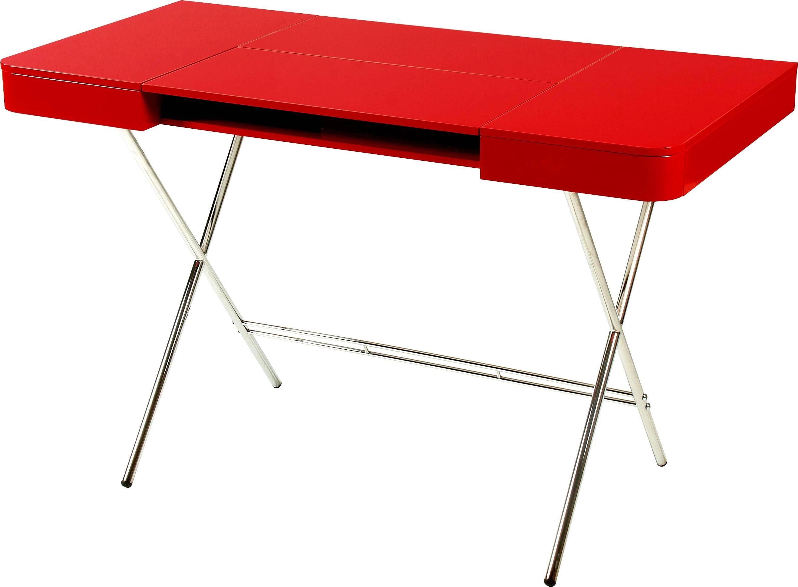Contemporary Cosimo Desk by Marco Zanuso Jr. Red Glossy Lacquered Top For Sale 5