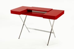 Contemporary Cosimo Desk by Marco Zanuso Jr. Red Glossy Lacquered Top