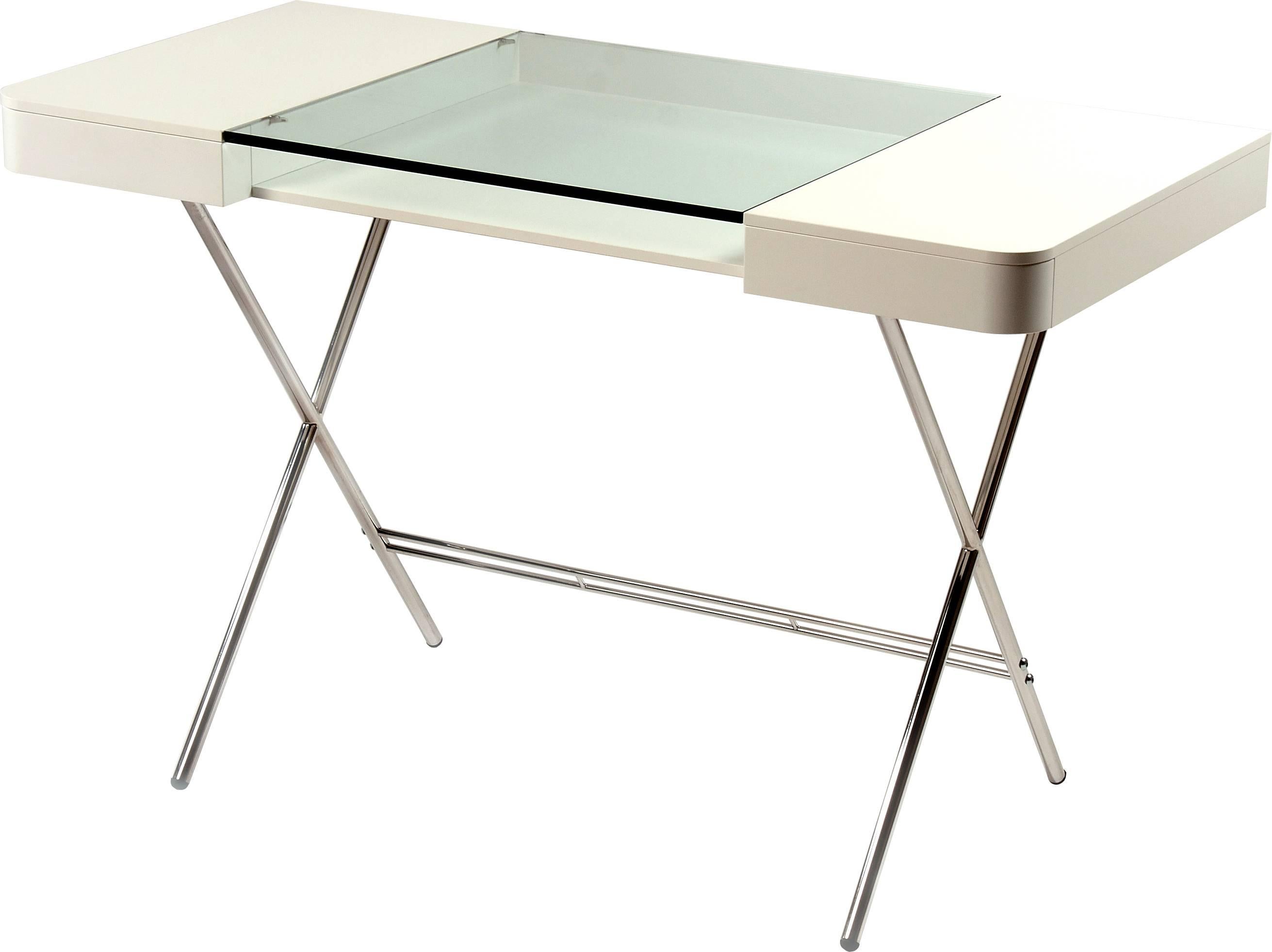 Contemporary Cosimo Desk by Marco Zanuso Jr. White Mat Lacquered and Glass Top For Sale 10