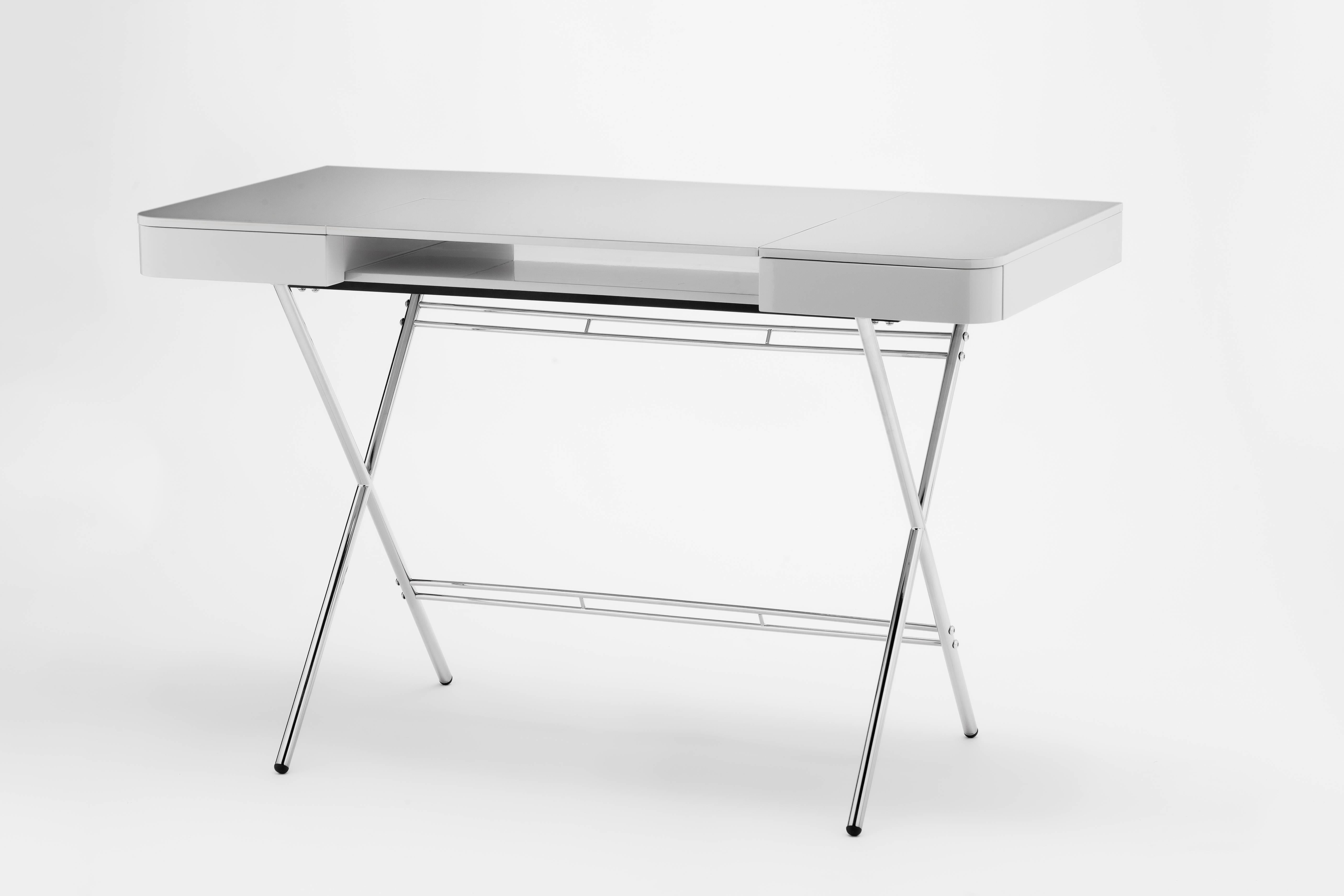 French Contemporary Cosimo Desk by Marco Zanuso Jr. with Grey Glossy Lacquered Top For Sale