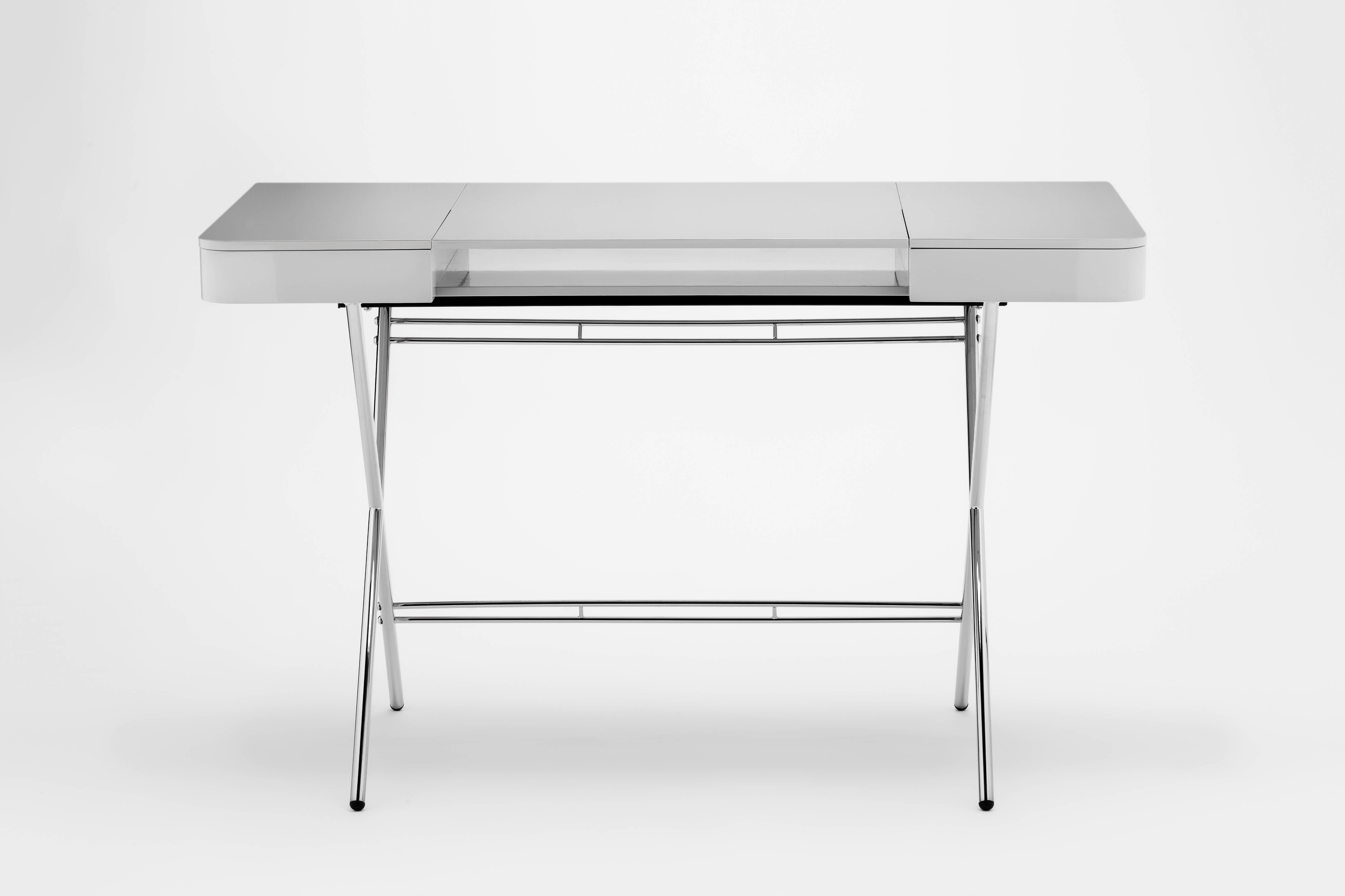 Contemporary Cosimo Desk by Marco Zanuso Jr. with Grey Glossy Lacquered Top For Sale 1