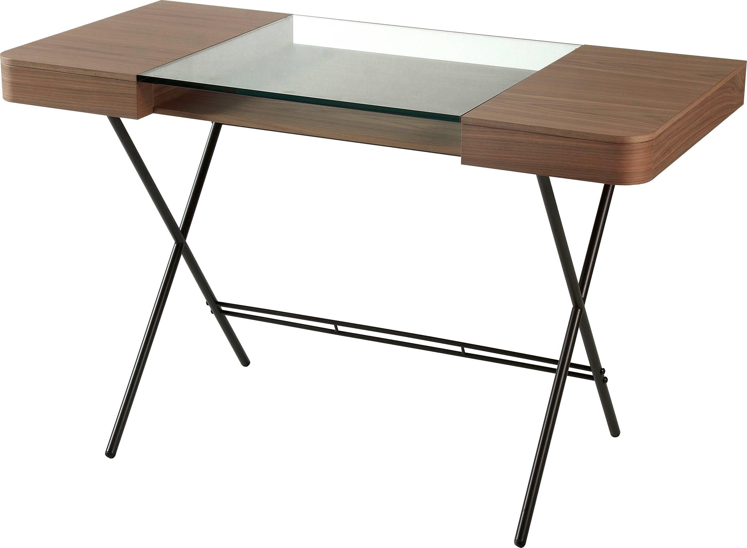 Contemporary Cosimo Desk by Marco Zanuso Jr. with Walnut Veneer and Glass Top im Angebot 2