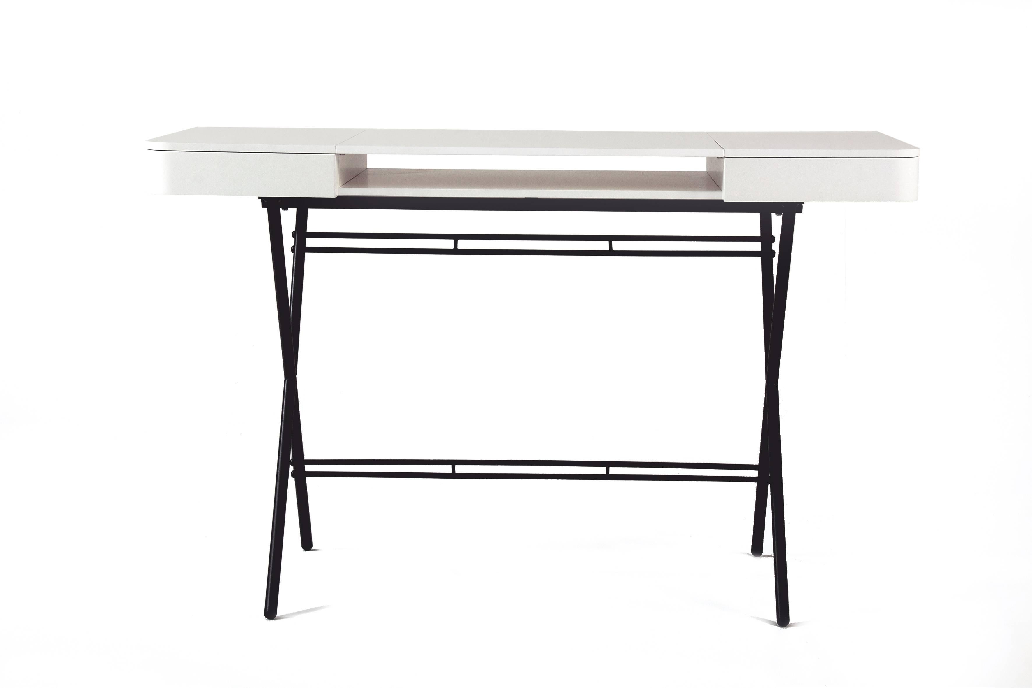 Metal Contemporary Cosimo Desk by Marco Zanuso Jr. with White Mat Lacquered Top For Sale