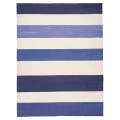 Contemporary Cotton Denim Coloured Striped Dhurrie Rug by Madeline Weinrib