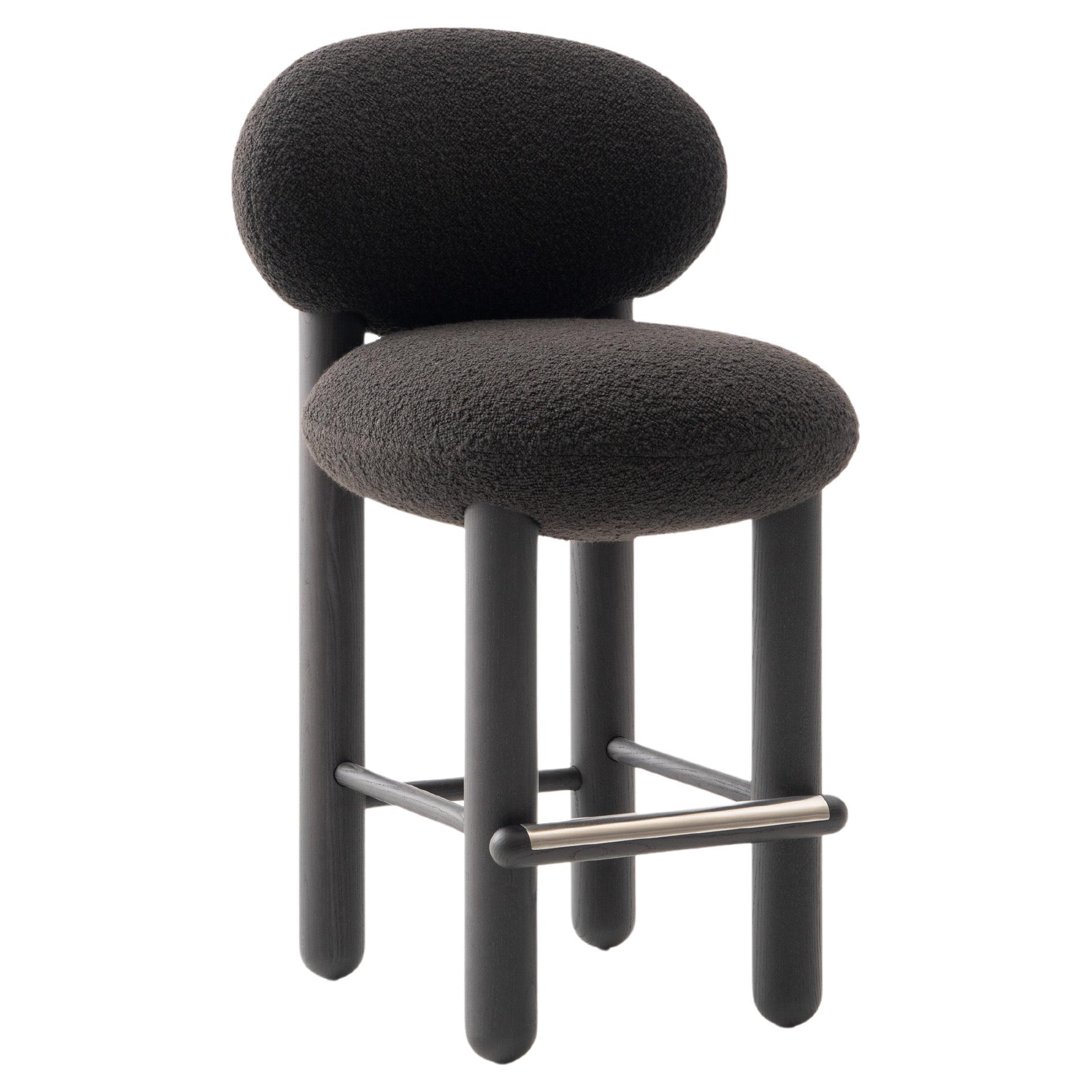 Contemporary Counter Chair 'Flock CS2' by Noom, Black Bouclé