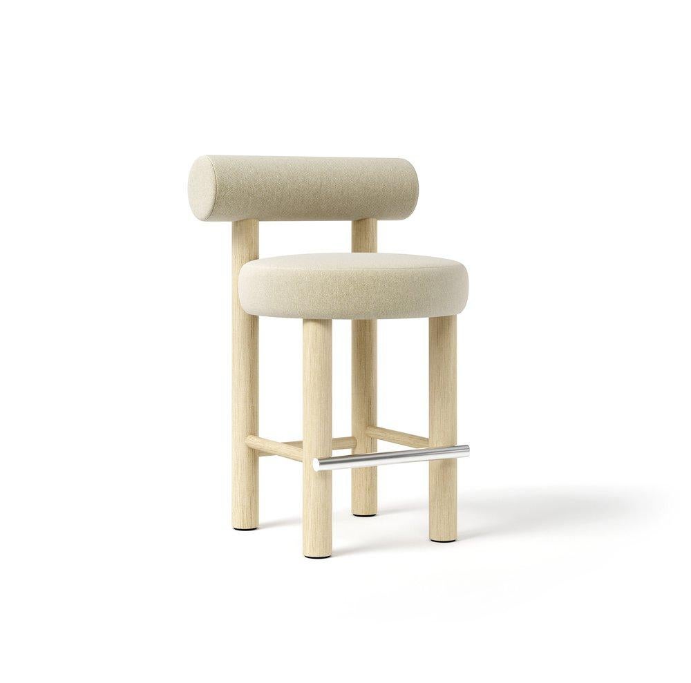 Organic Modern Contemporary Counter Chair 'Gropius CS2' by Noom, Wooden Legs, White For Sale