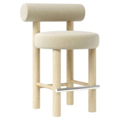 Contemporary Counter Chair 'Gropius CS2' by Noom, Wooden Legs, White