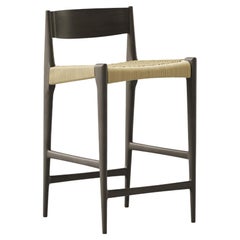 Sgabello da banco contemporaneo PIA di DK3, Nature Cordel, Black Lacquered Oak
