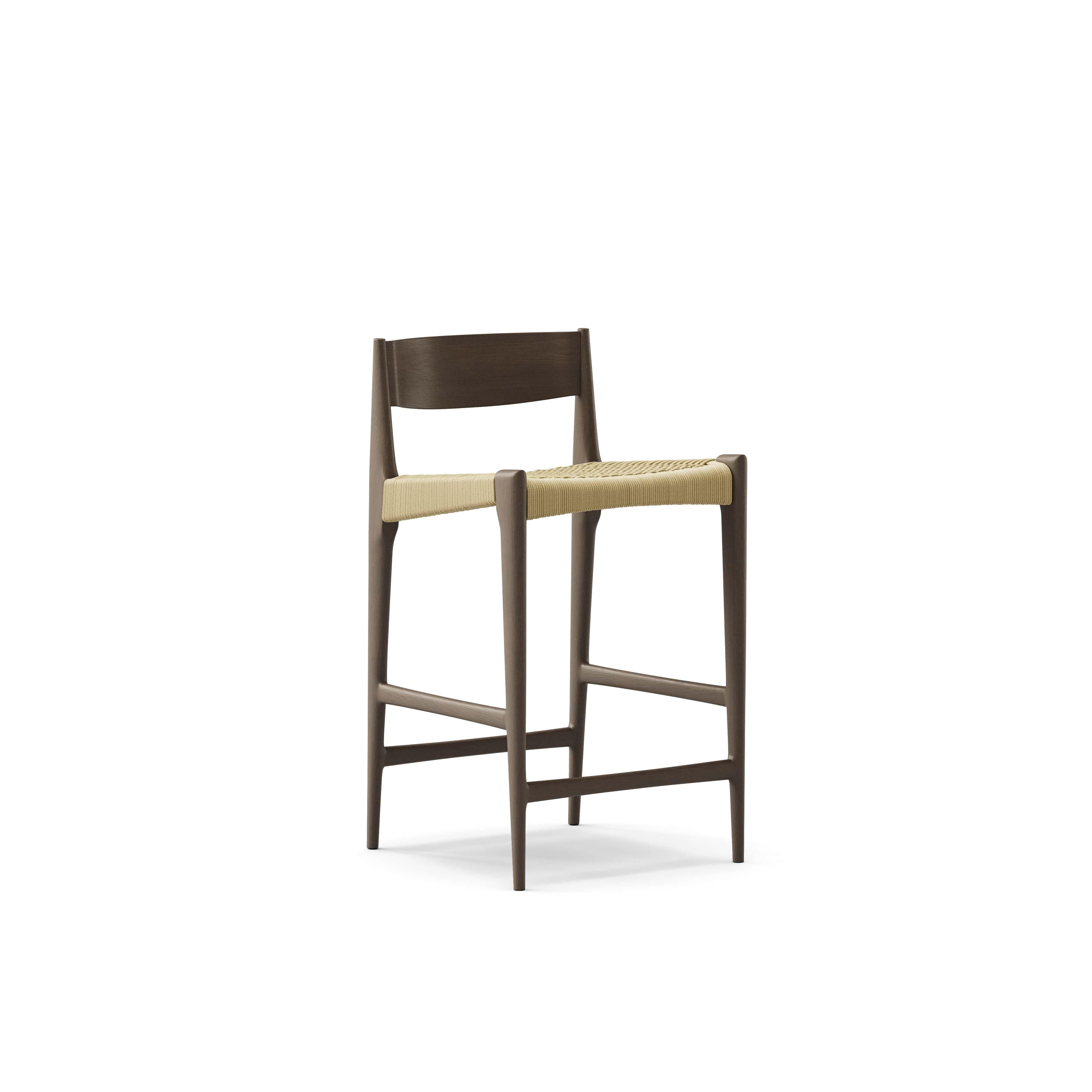 Taburete de mostrador contemporáneo PIA de Poul Cadovius para Dk3,

Materiales: 
Armazón de roble macizo, asiento de cordel de papel

Dimensiones: 
An.47 x Pr.51 x Al.85 cm
Asiento: B.47 x D.42 x H.65 cm

Madera:
- Roble
- Roble ahumado
- Roble