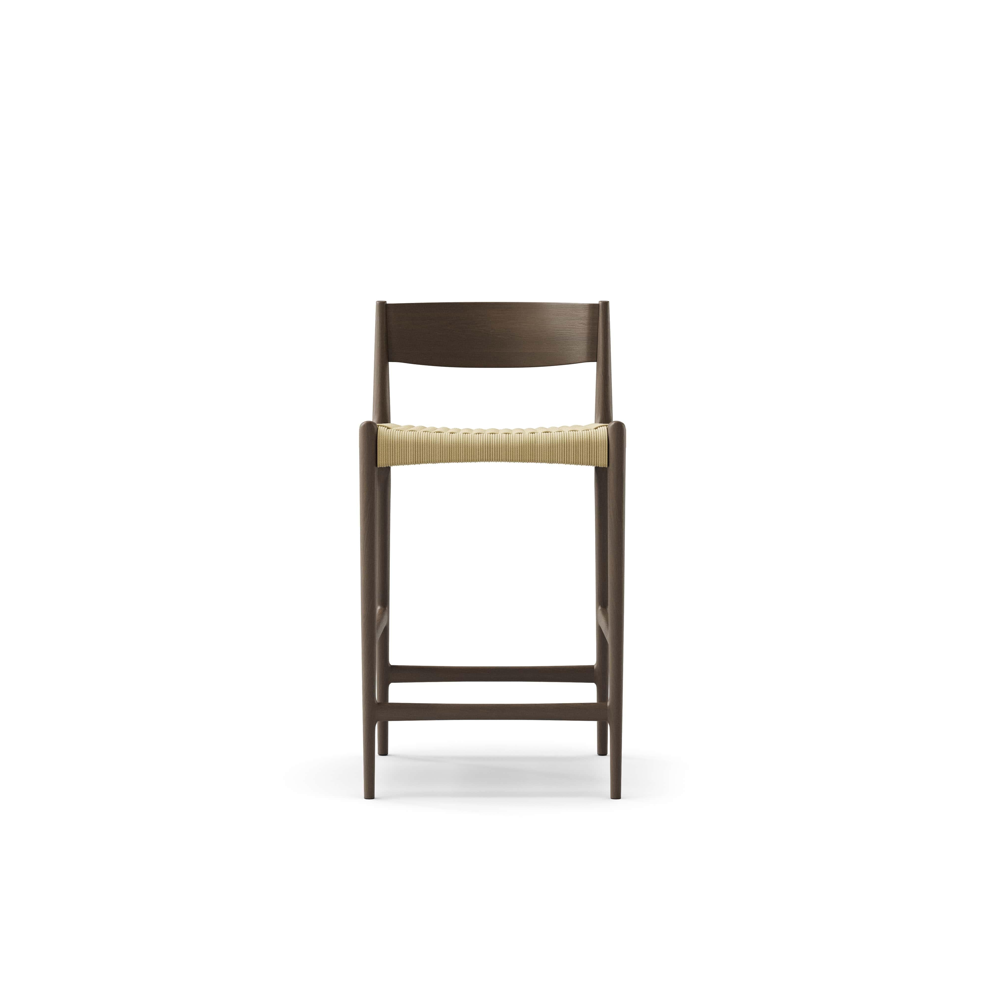 Taburete de mostrador contemporáneo PIA by Dk3, Cordel natural, Roble ahumado Escandinavo moderno en venta