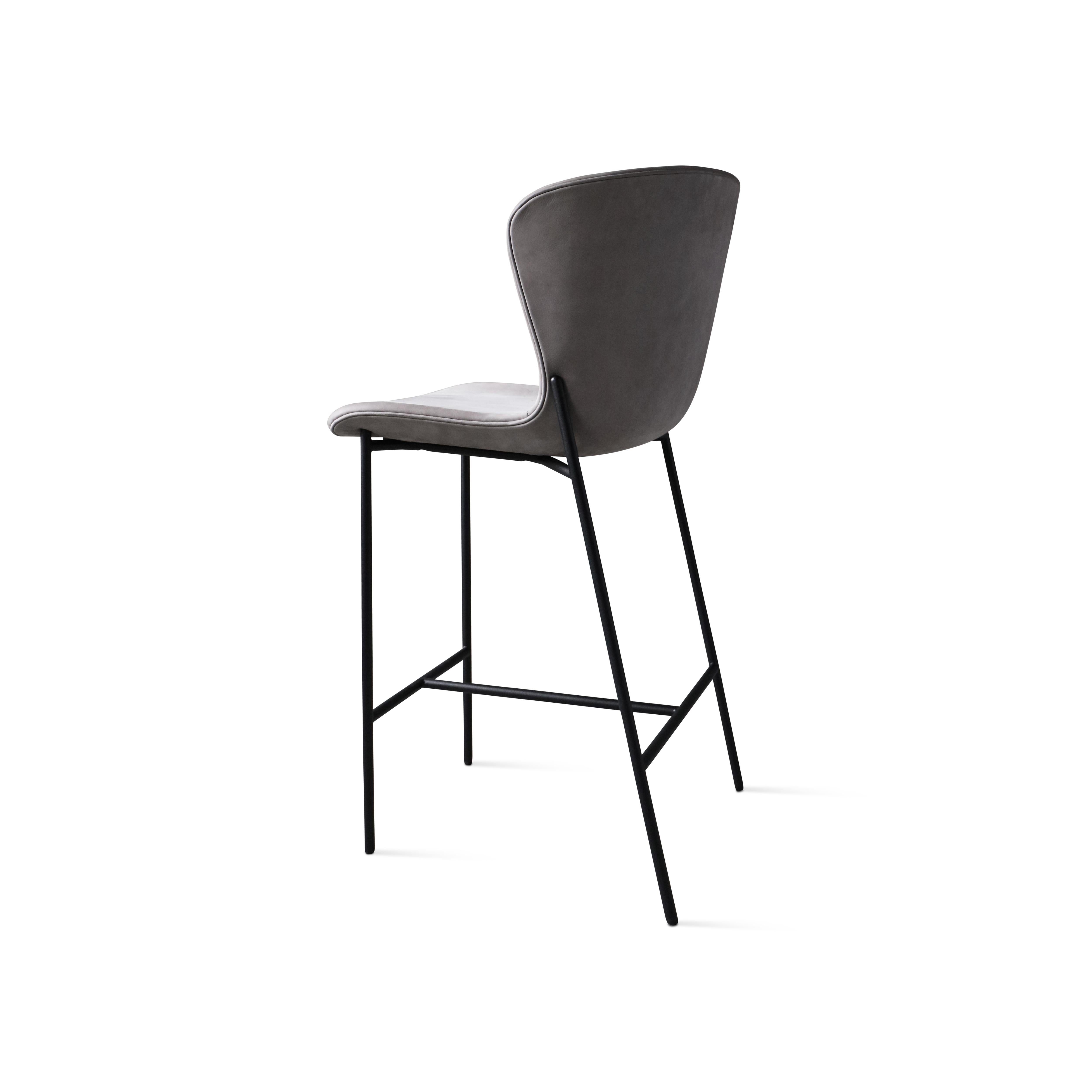 Contemporary Counter Chair 'Pipe' Black Leather Dakar, Black Legs For Sale 10