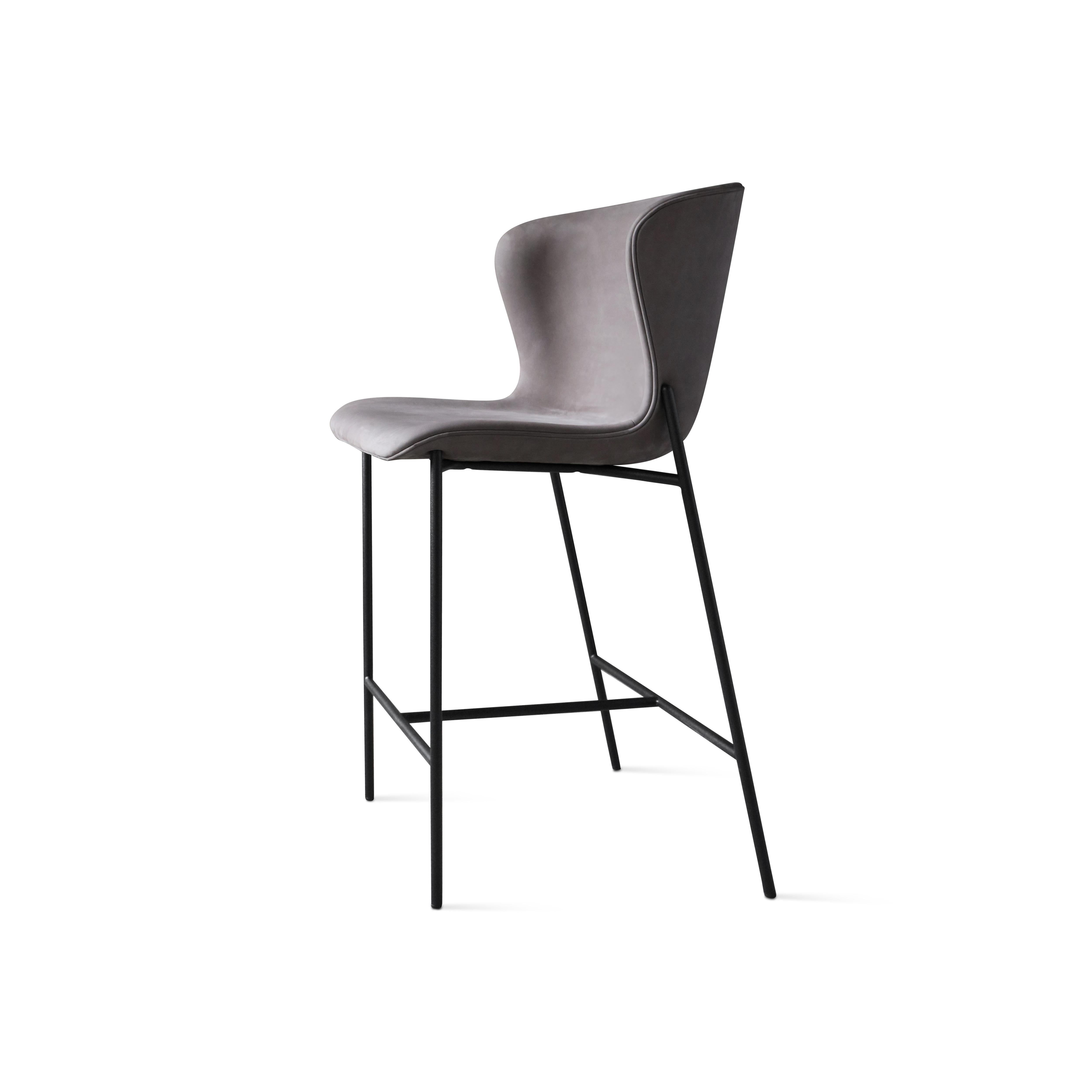 Contemporary Counter Chair 'Pipe' Black Leather Dakar, Black Legs For Sale 11