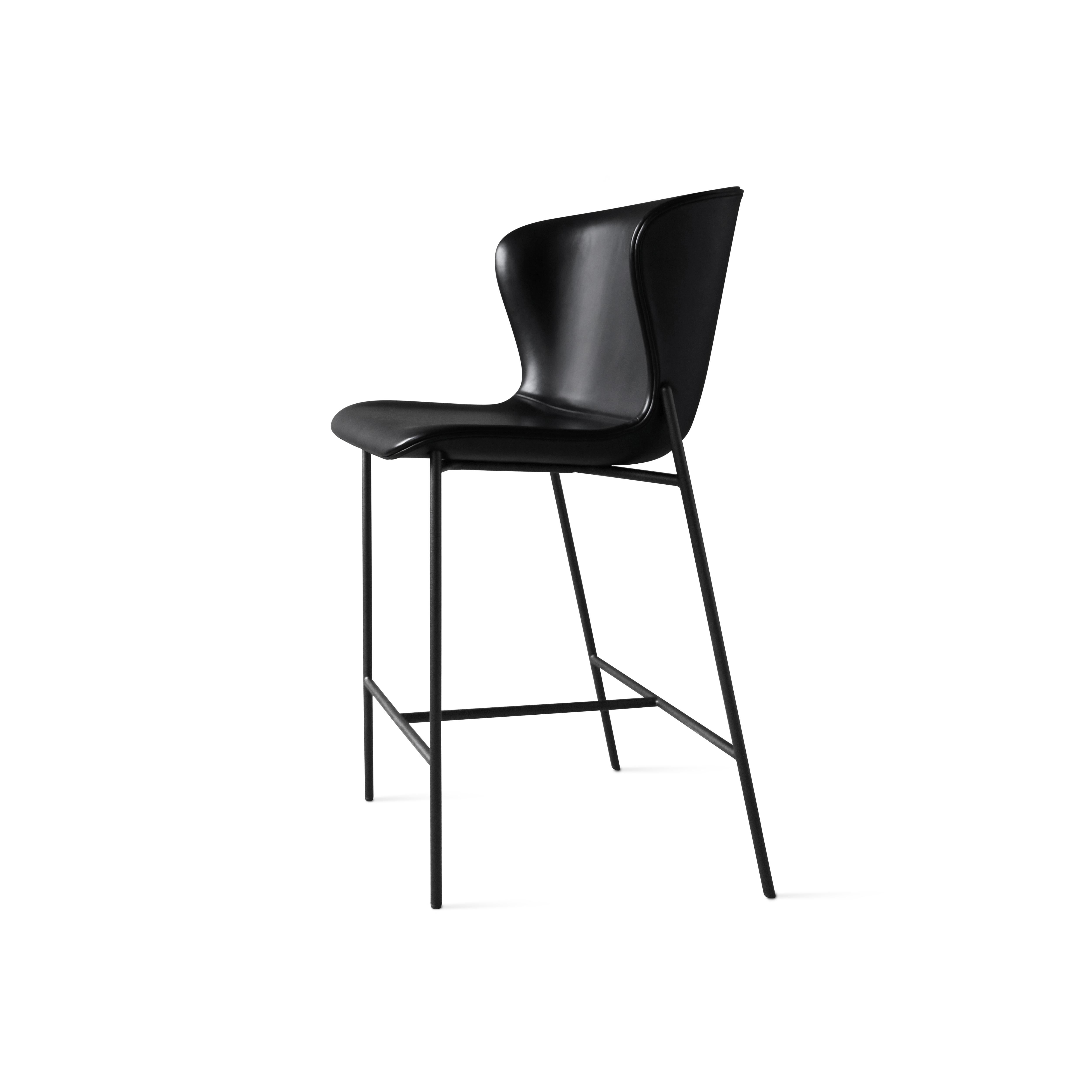 Organic Modern Contemporary Counter Chair 'Pipe' Black Leather Dakar, Black Legs For Sale
