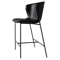 Contemporary Counter Chair 'Pipe' Black Leather Dakar, Black Legs