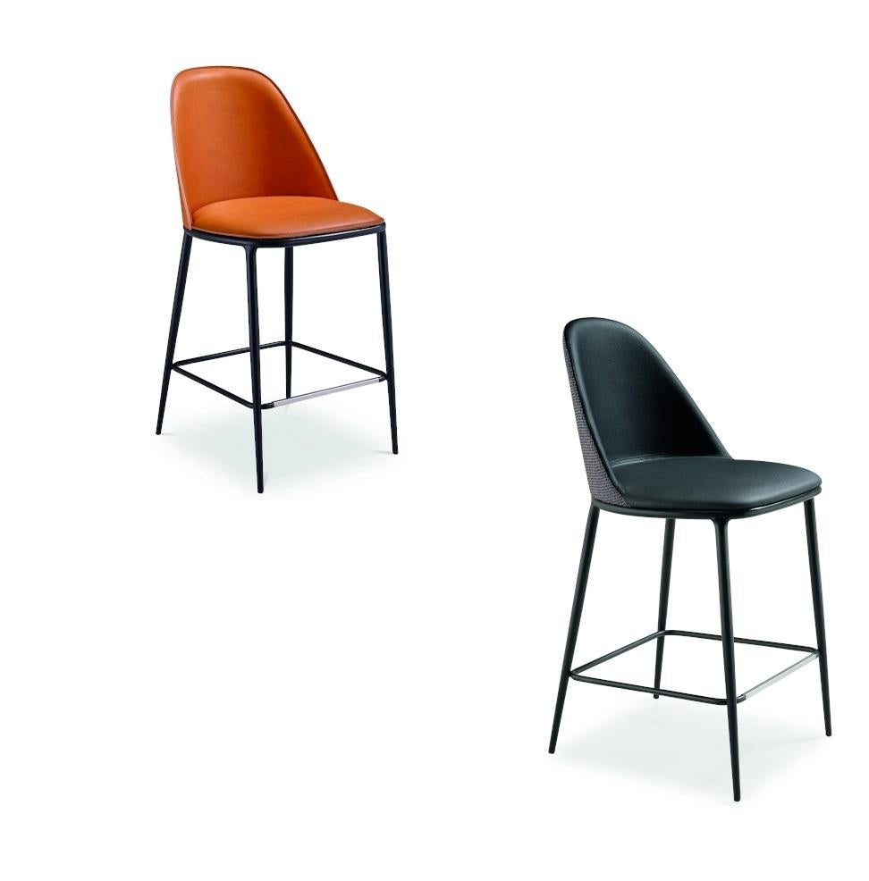 Metal Contemporary Counter Stool Offered In Hide Seat And Back For Sale