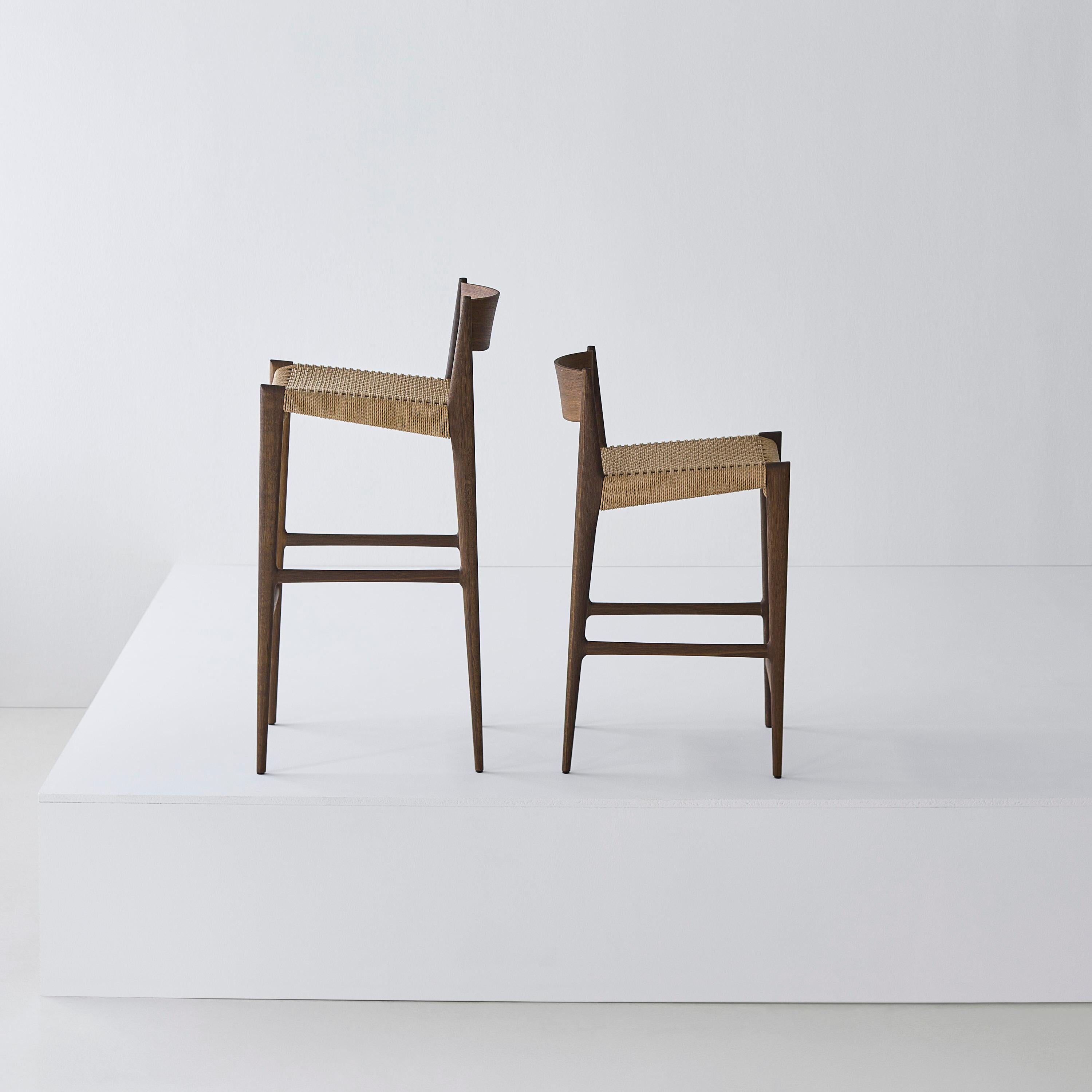 Quercia Sgabello da banco contemporaneo PIA by DK3, Natural Cordel, Soap Oak in vendita