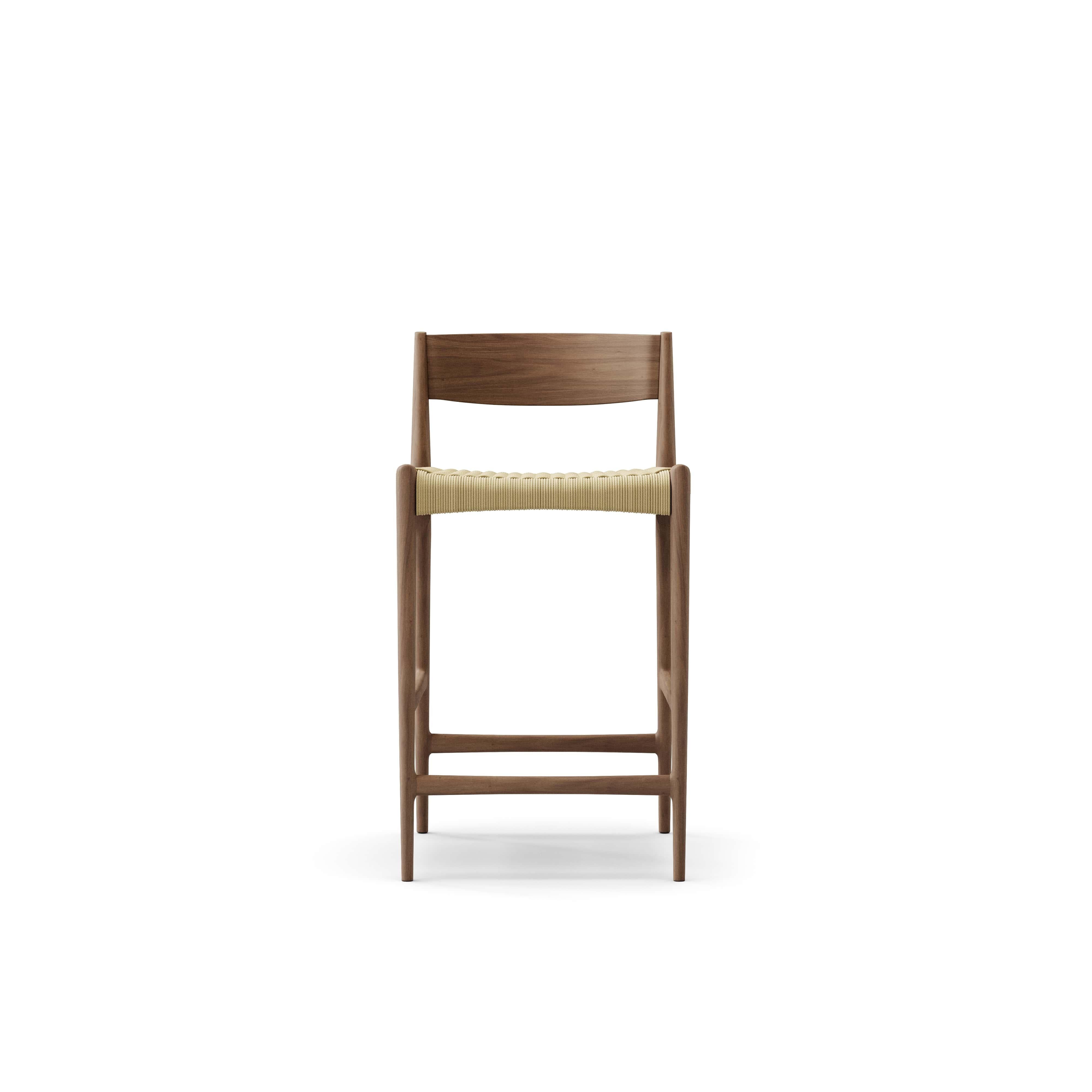 Scandinavo moderno Sgabello da banco contemporaneo PIA by DK3, Natural Cordel, Noce in vendita